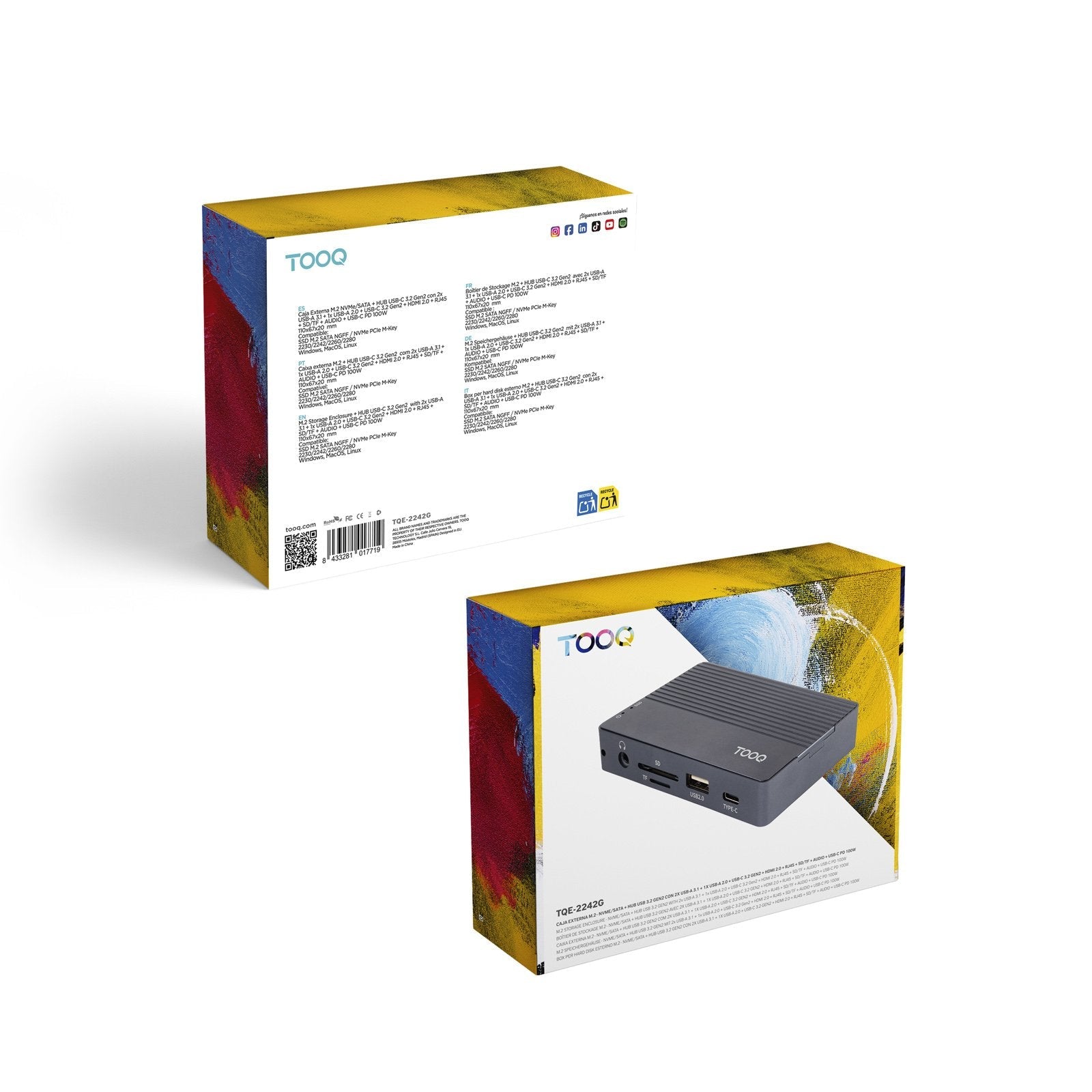 Docking Usb Tipo-C Tooq Tqe-2242g Ranura Ssd M.2 1xhdmi 1xrj45 1xusb 1xusb Tipo-C 1xlector Tarjetas 1x Jack 3.5 1xusb Tipo-C Pd