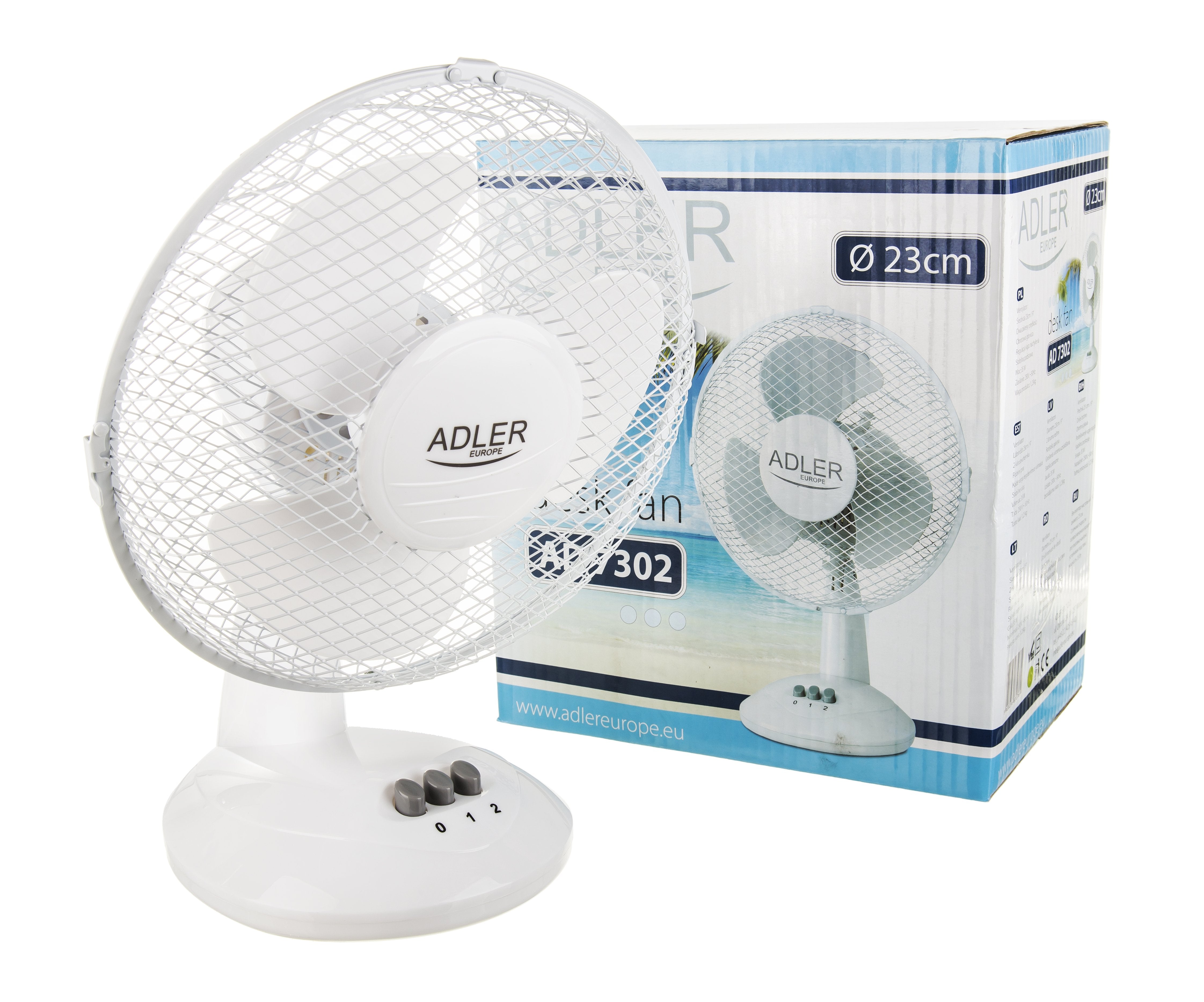 Adler Ad 7302 Desk Fan, Diameter 23cm, 2 Speed Settings, Up-Down Adjustment, Stable Base, Power 35w