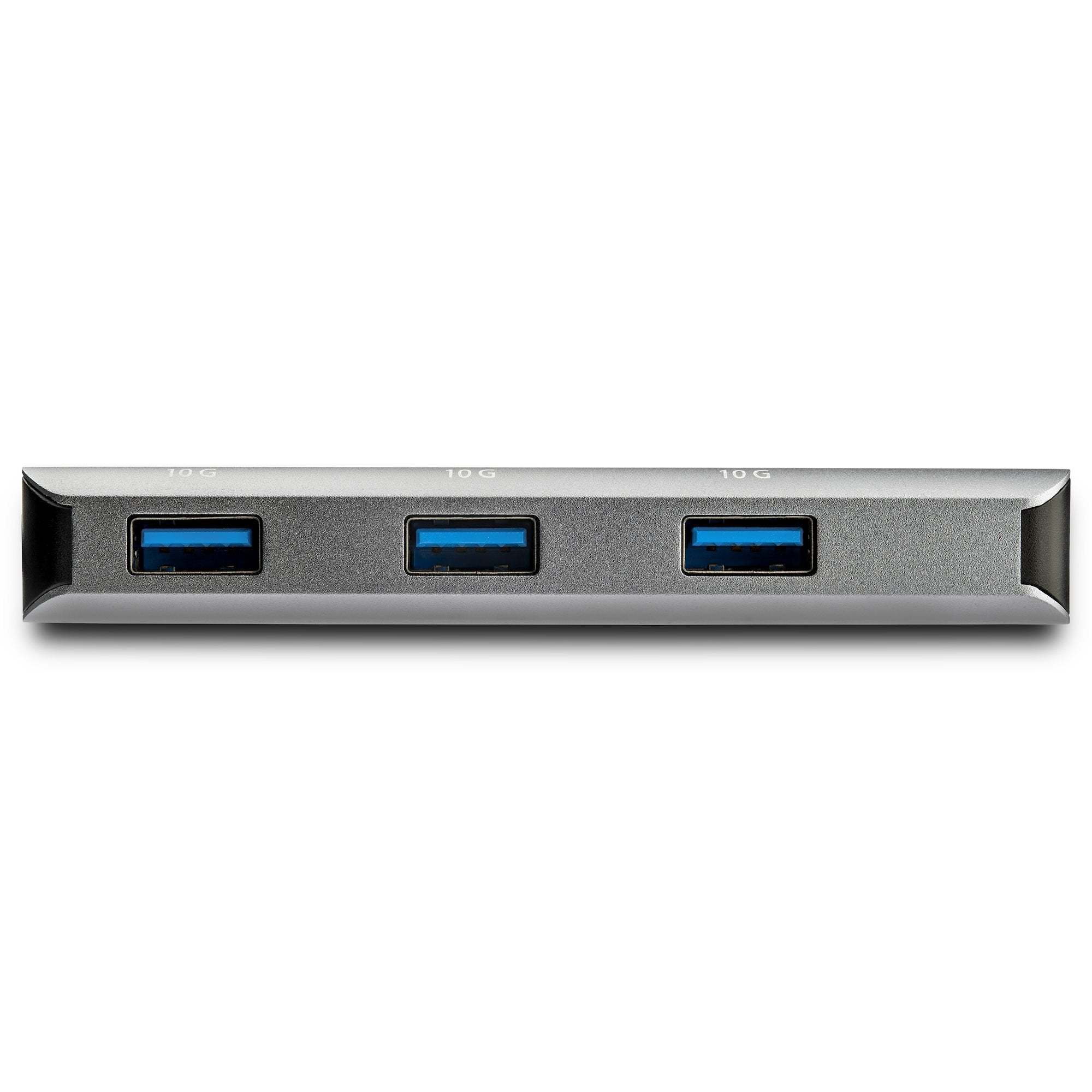 Startech.Com Hub Usb-C 10gbps De 3 P Con Lector Flash Sd - 3x Usb-A, Usb 3.2 Gen 2 (3.1 Gen 2) Type-C, Usb 3.1 (3.1 Gen 2) Type-A, Sd, 10000 Mbit/S, Negro, Gris, Aluminio, De Plástico