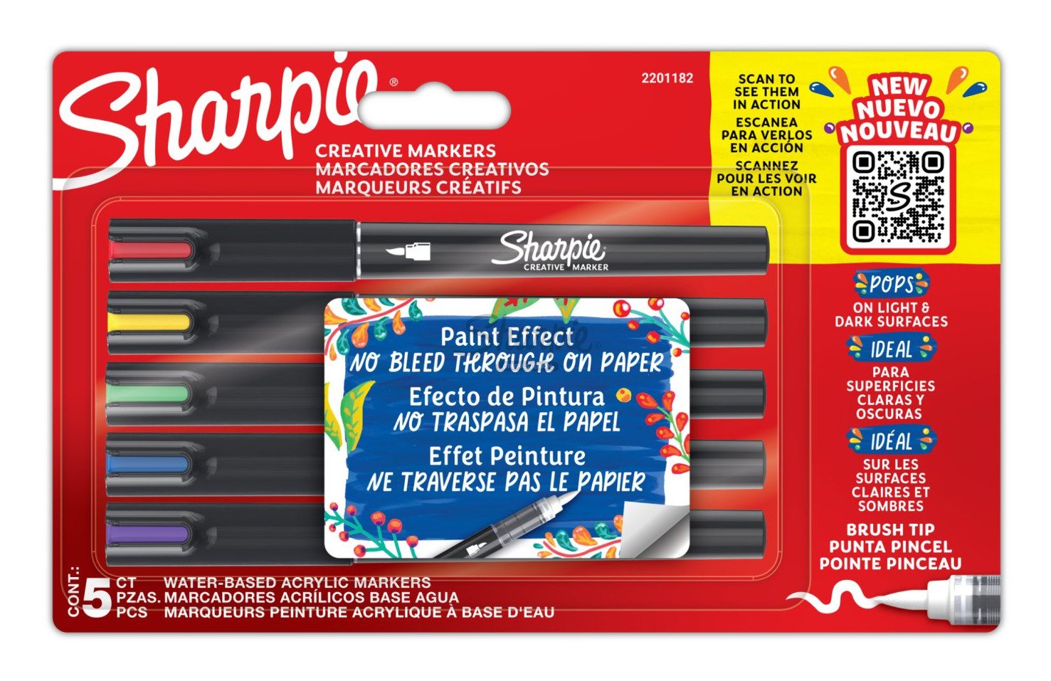 EAN 3026982011824 - Sharpie 2201182 marcador 5 pieza(s) Punta de pincel Azul, Verde, Rojo, Violeta, Amarillo imagen 1