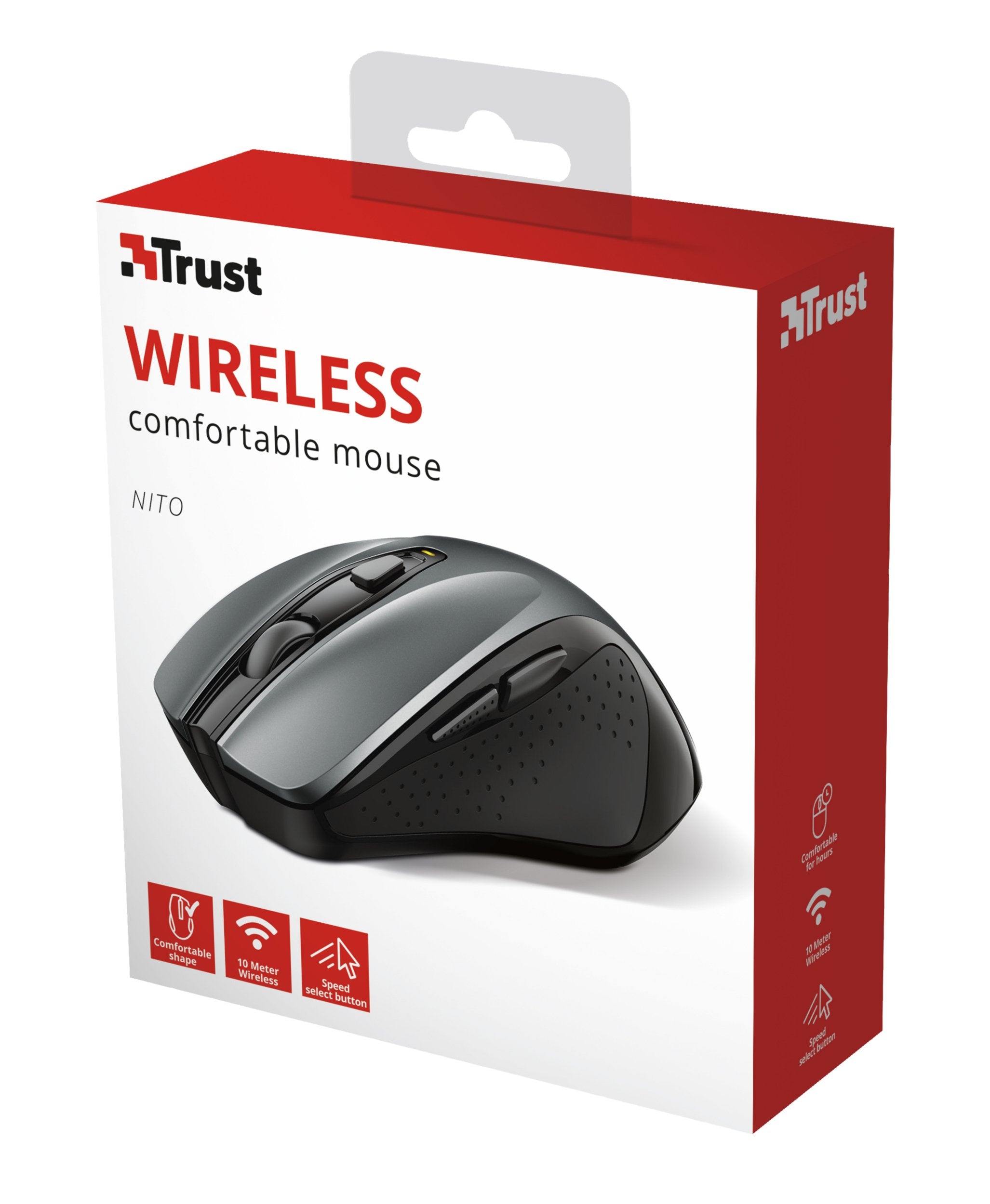 Mouse Inalambrico Trust Nito -Sensor Optico - 6 Botones - 800/1200/1600/1800/2200dpi - 10m Alcance- 2 Botones Pulgar - Receptor Mic - 24115