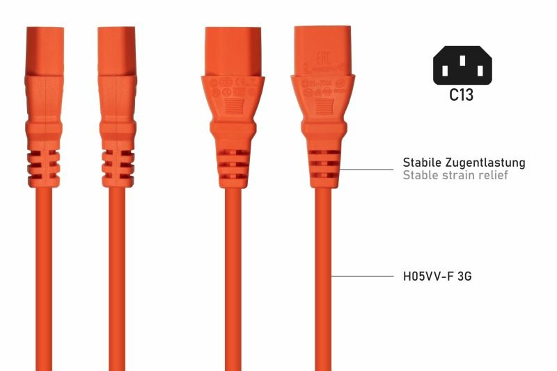 Cablemeimer Schutzkontakt-M. 90° Gew. An C13 Naranja 10m