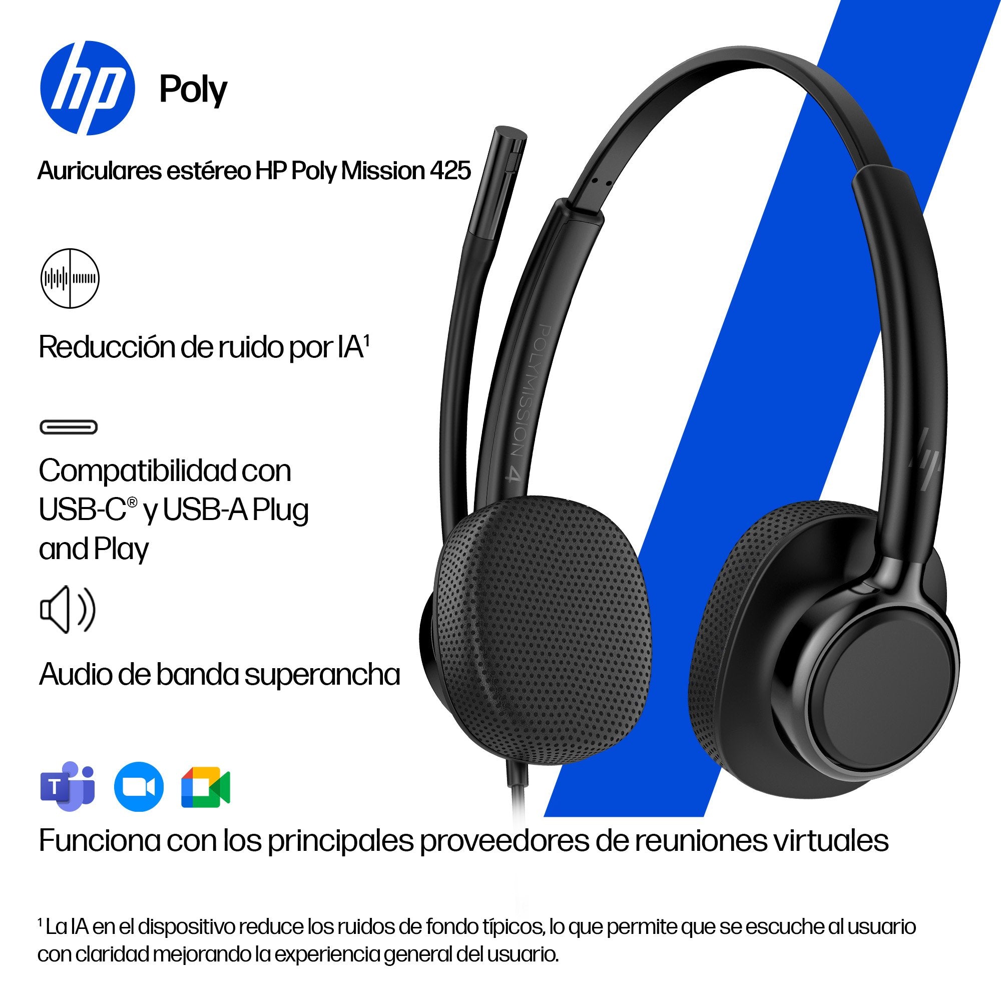 EAN 0199896093279 - HP Poly Mission 425 Stereo USB Wired Headset Negro imagen 6