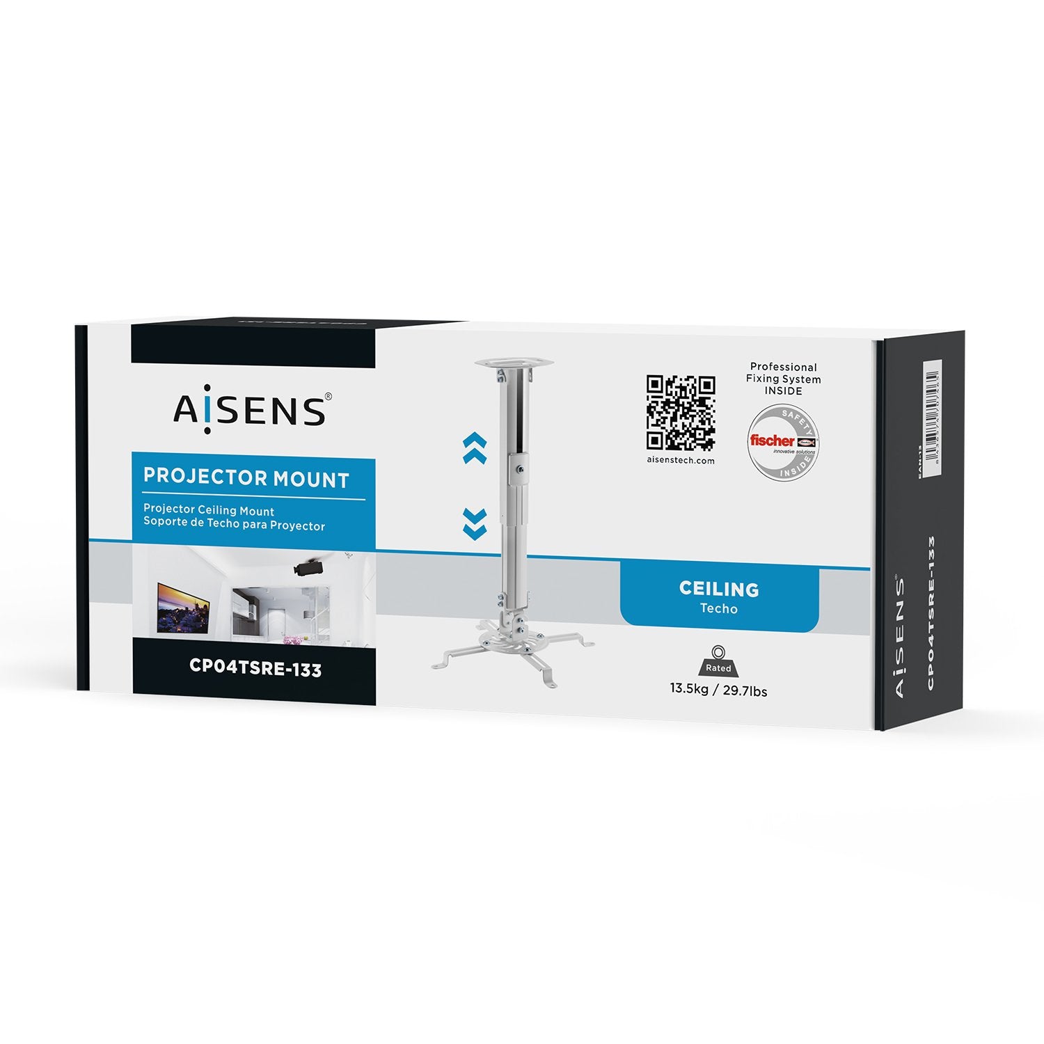 Aisens Soporte Universal Giratorio - Inclinable Y Extensible De Techo Para Proyector - Hasta 13.5kg - Blanco