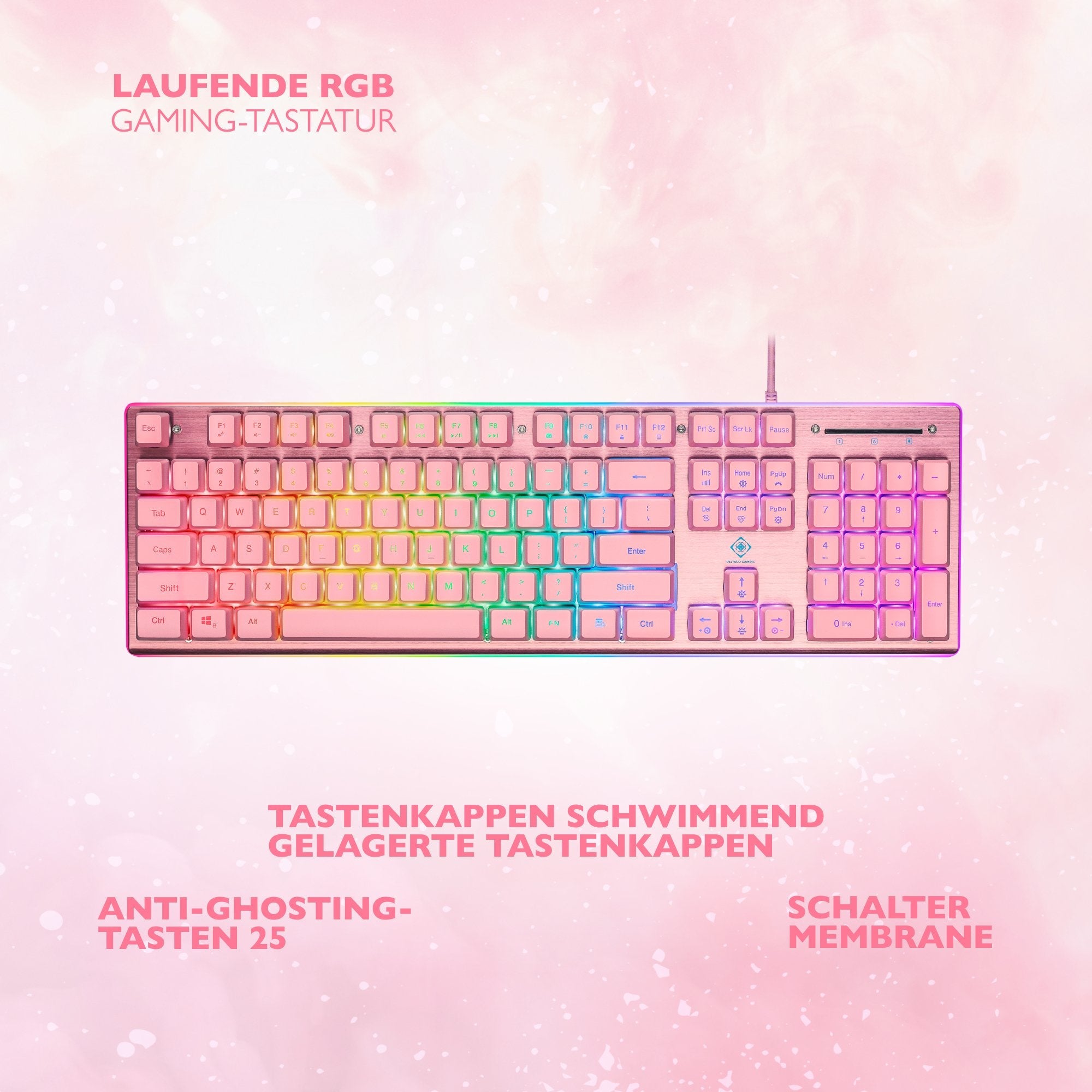 Teclado Alemán Deltaco Gam-021-Rgb-P-De Juego Usb Qwertz Rosa