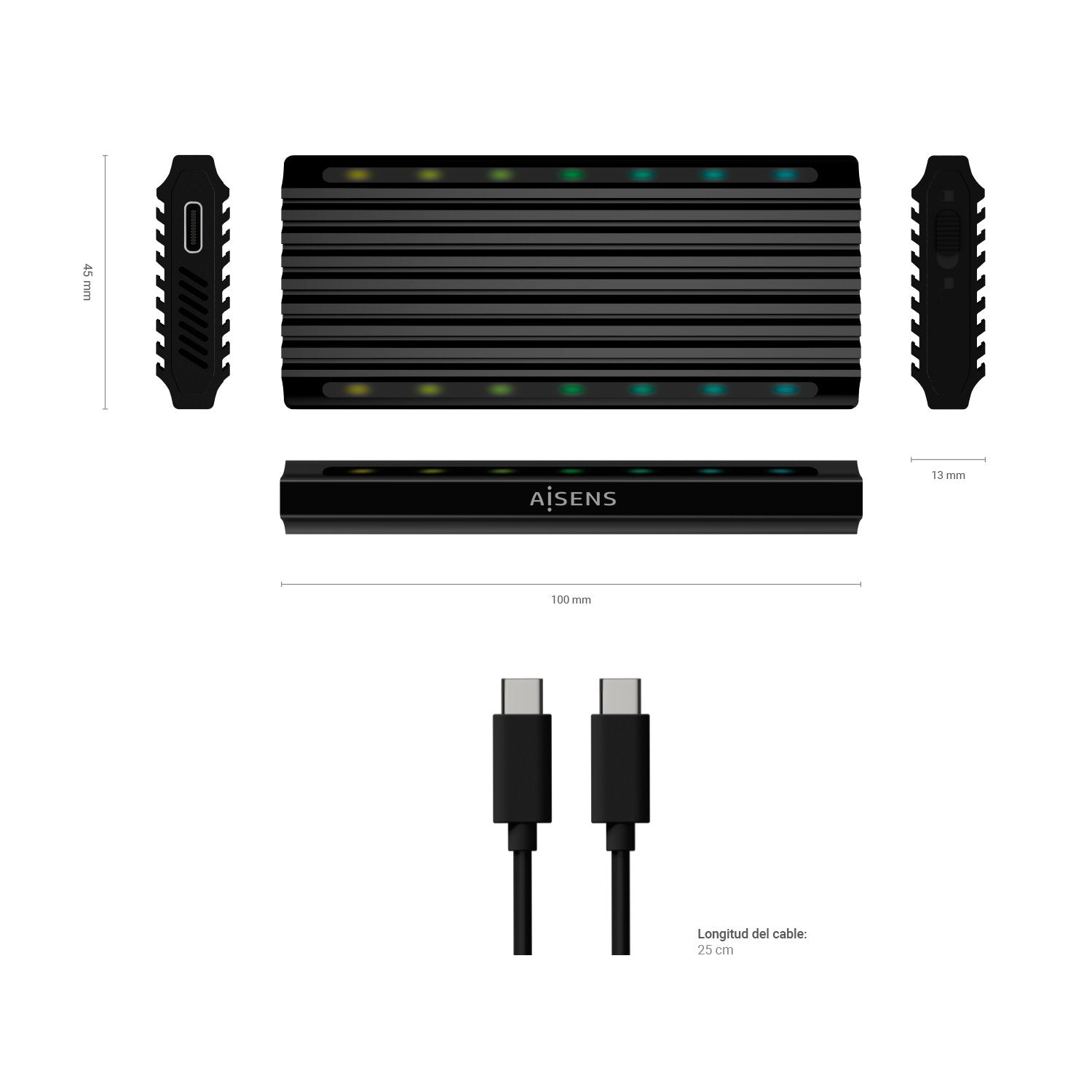 EAN 8436574706376 - AISENS ASM2-RGB012B caja para disco duro externo Caja externa para unidad de estado sólido (SSD) Negro imagen 4