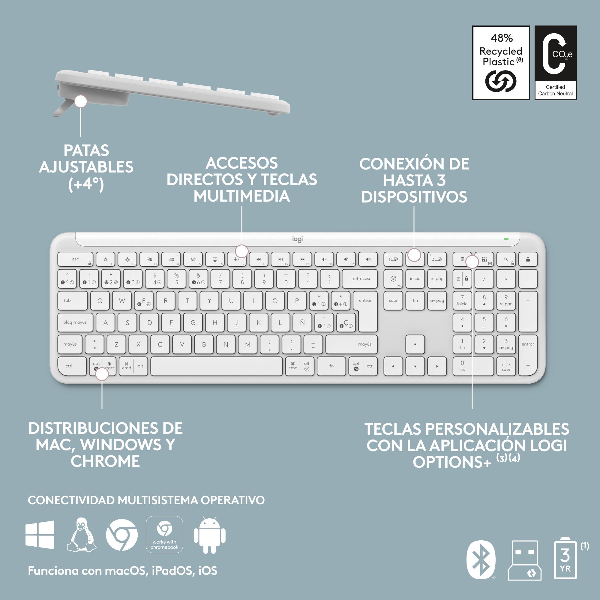 Teclado Español Y Ratón Inalámbricos Signature Slim Combo Mk950 Off Perp Blanco - Esp - Mediter-412