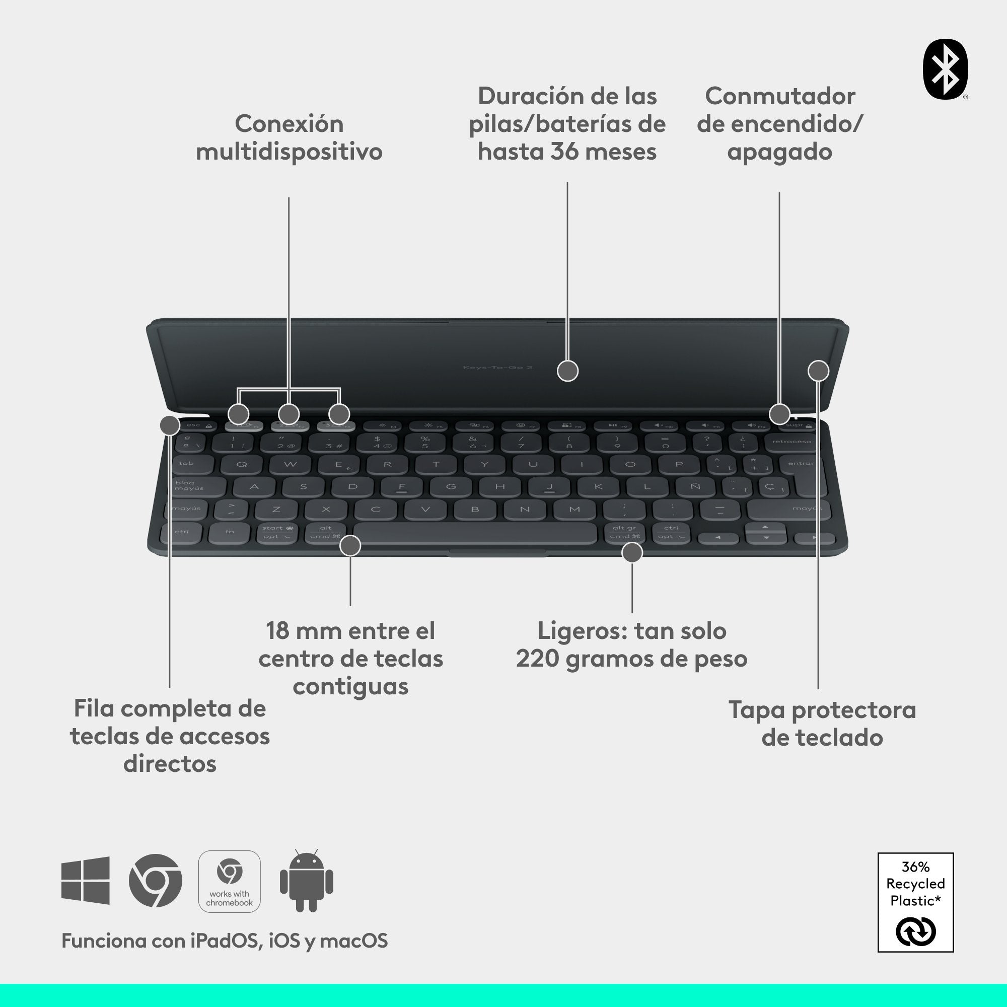 EAN 5099206125773 - Logitech 920-012973 teclado para móvil QWERTY Español Bluetooth Grafito imagen 6