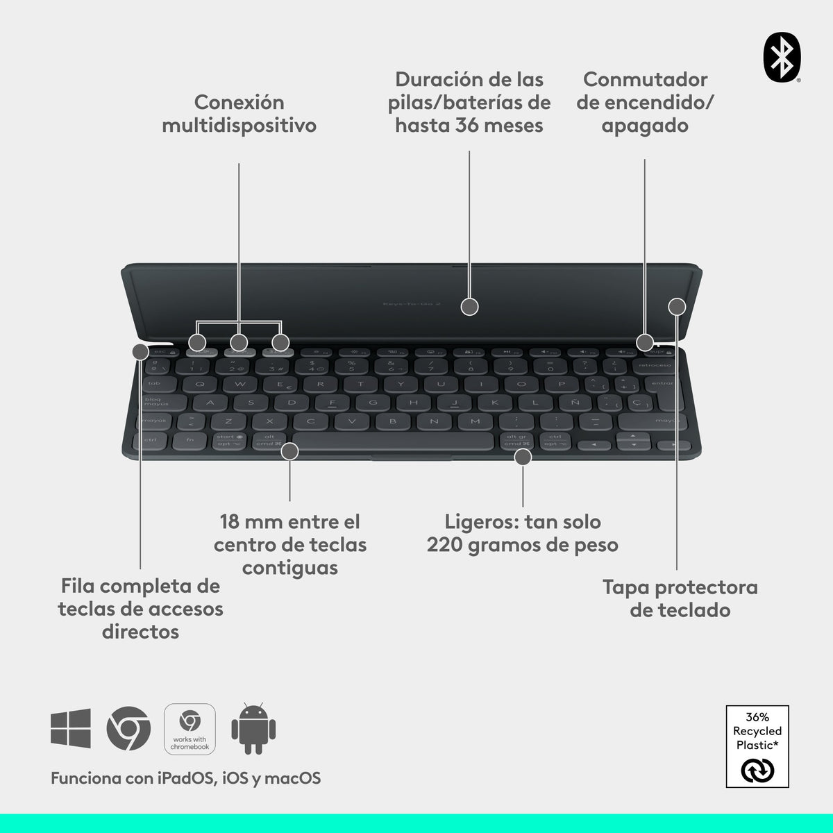 EAN 5099206125773 - Logitech 920-012973 teclado para móvil QWERTY Español Bluetooth Grafito imagen 16