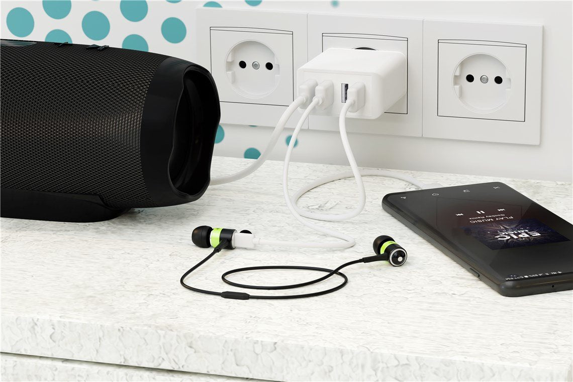 Cargador Usb Enchufable Usb Blanca De 4 Vías, 3a, 30w