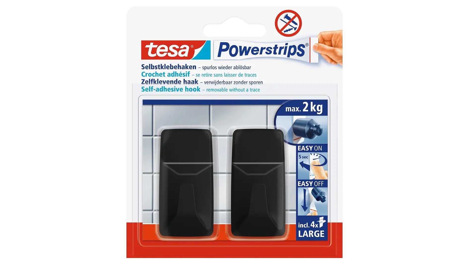 EAN 4042448102621 - TESA Powerstrips Interior Gancho universal Negro 2 pieza(s) imagen 2