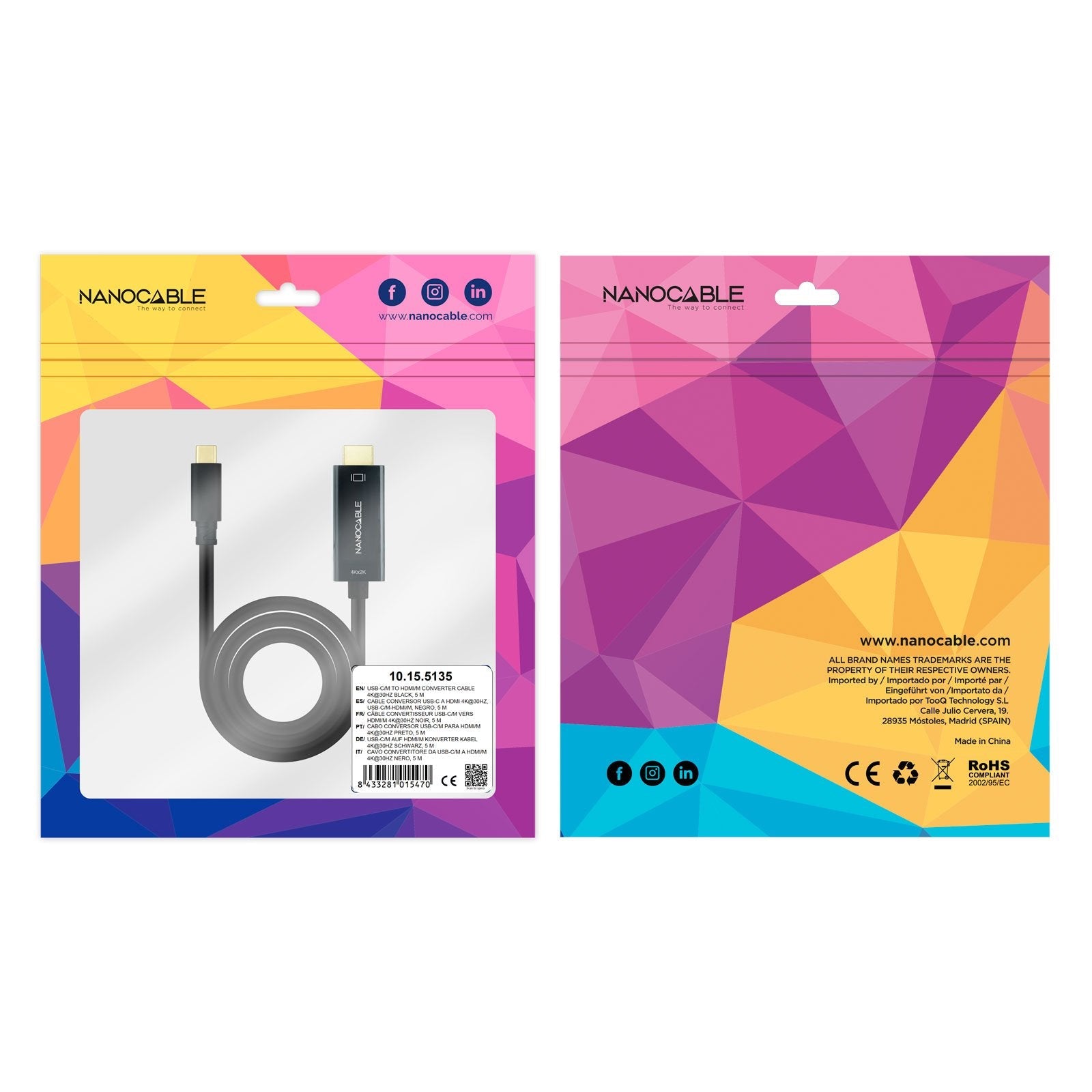 Cable Conversor Usb-C/M A Hdmi/M 4k@30hz 5 M