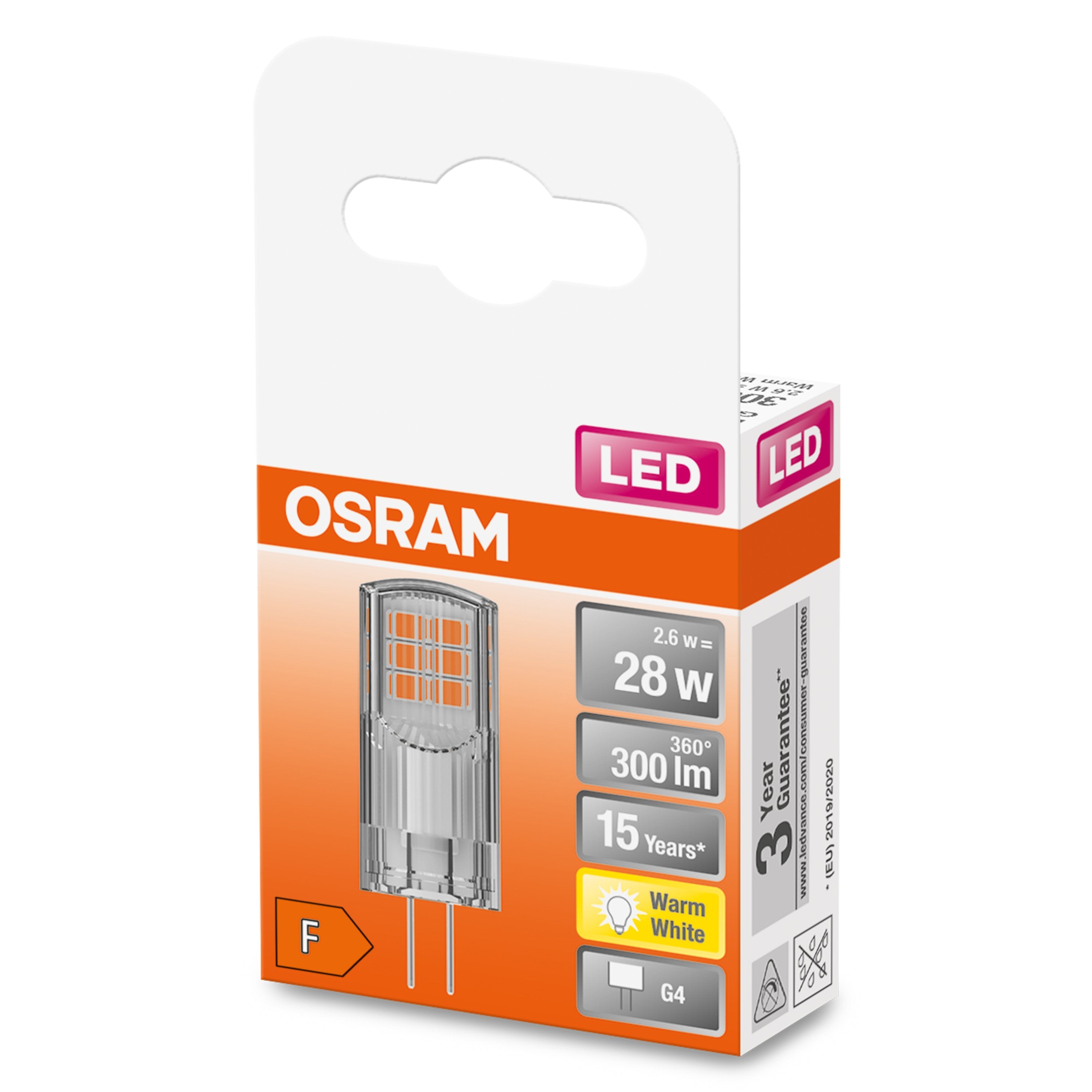 Osram Led Pin 12v Clear 28 Non-Dim 2.2w 827 G4 Bulb