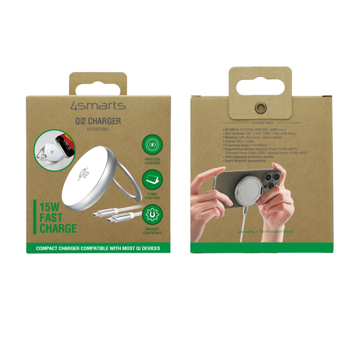 4smarts Qi2 Charger Kickstand Plata / Blanco