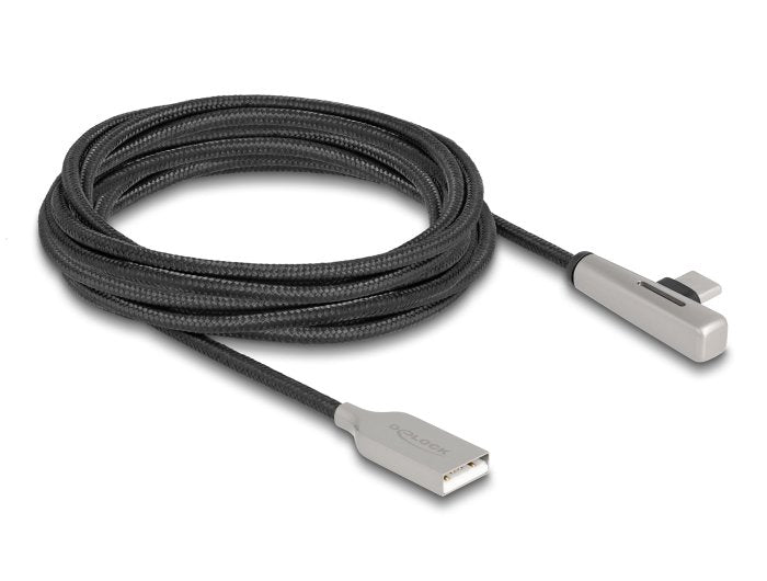 Delock 80768 Cable Usb 2.0 Tipo-A Macho A Usb Type-C Macho Acodado Con Led Y Carga Rápida 60 W 3 M