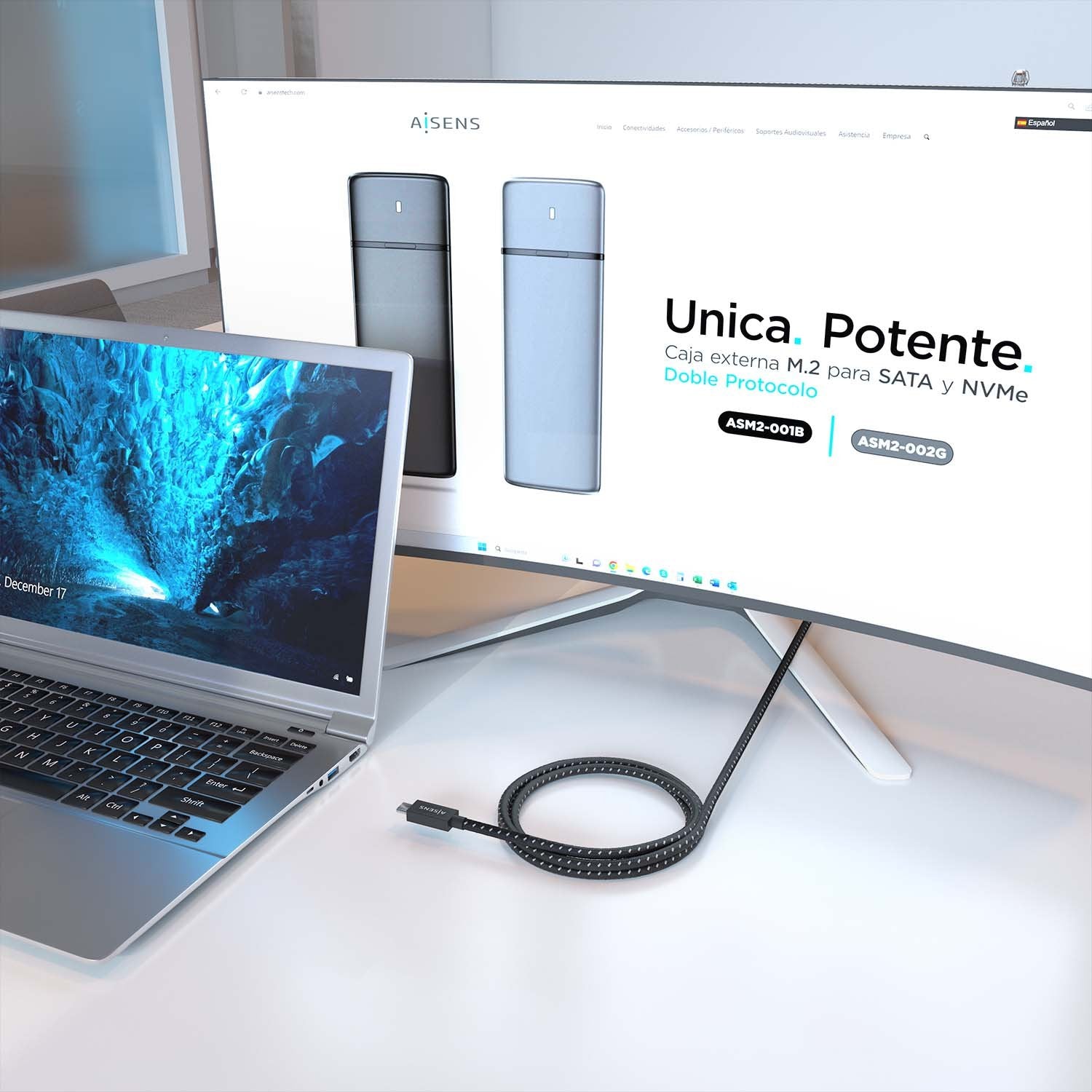 Cable Usb 4.0 Tipo-C Aisens A156-0868 Usb Tipo-C Macho Usb Tipo-C Macho Hasta 240w 40gbps 1.5m Gris