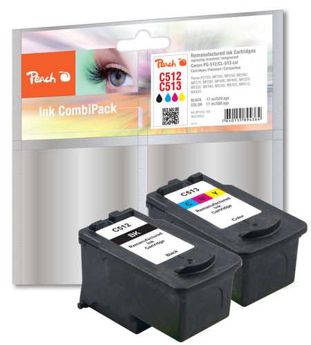 Peach 316602 Cartucho De Tinta Para Canon Pg-512 Cl-513 Negro, Cian, Magenta, Amarillo 2 Pieza(S)