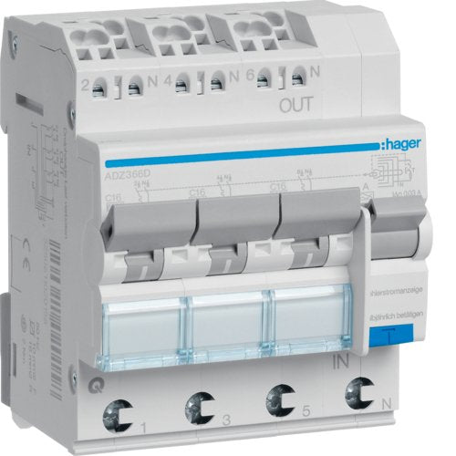 Hager Fi-Ls 3x 1p+N 6ka C-16a Adz366d 30ma Typ A Quickconnect