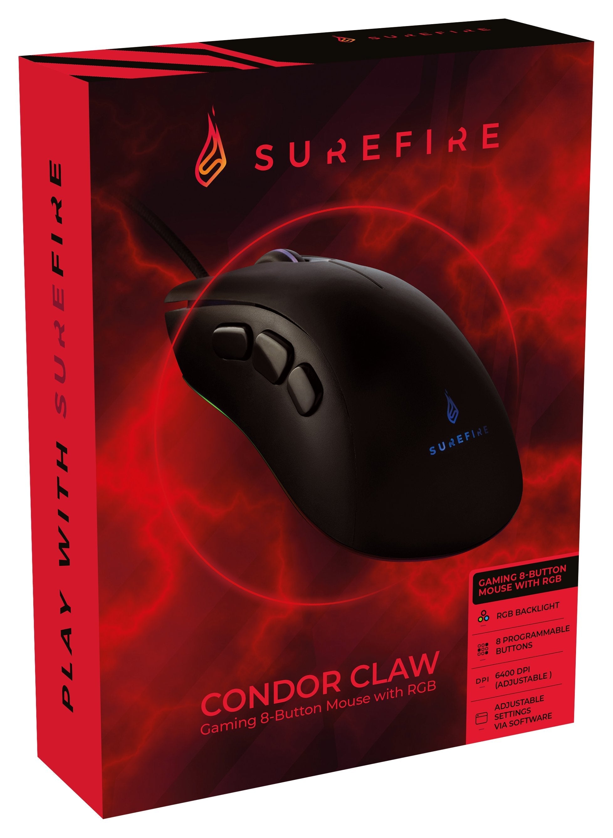 Verbatim Ratón Gaming Surefire Condor Claw Cable Usb 6400dpi Diestros 8 Botones Programables Rgb Led Negro
