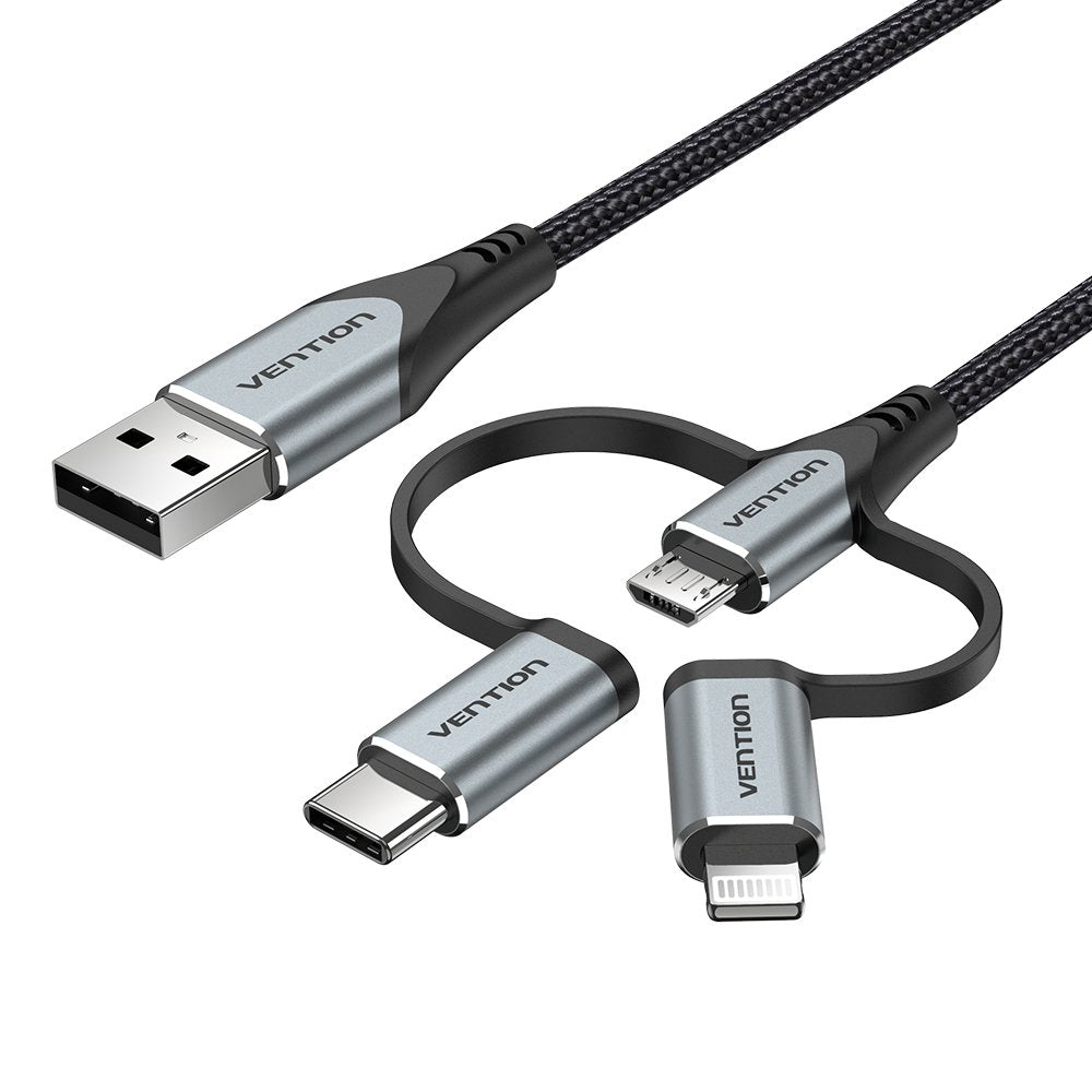 Cable Usb Tipo-C Vention Cqjhf Usb Macho Usb Tipo-C Macho Microusb Macho Lightning Macho 1m Gris