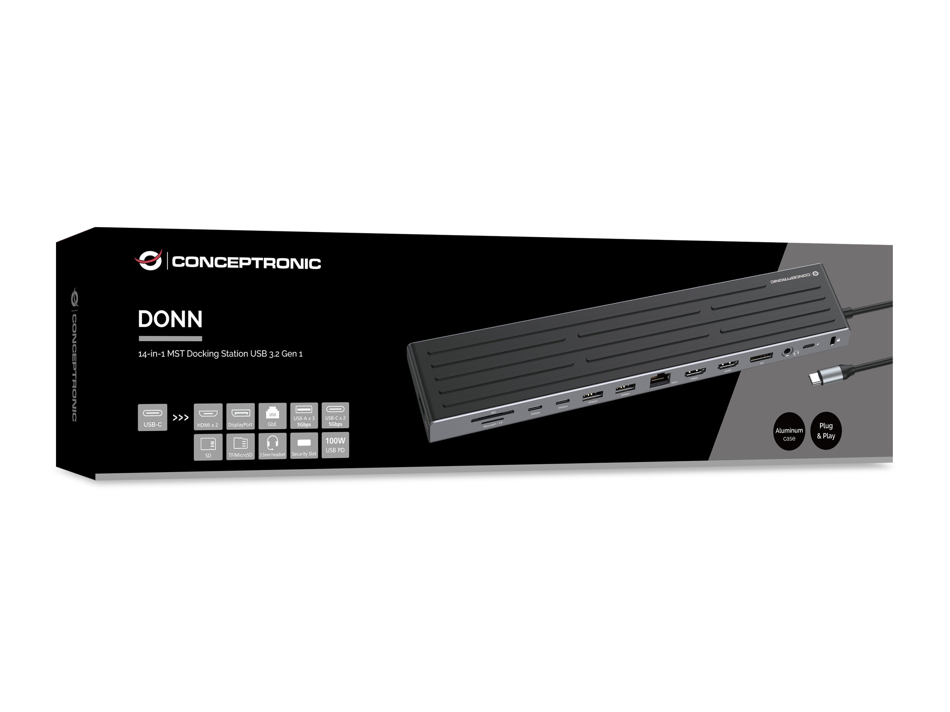 EAN 4015867241288 - Conceptronic DONN32B base para portátil y replicador de puertos Alámbrico USB 3.2 Gen 1 (3.1 Gen 1) Type- imagen 5
