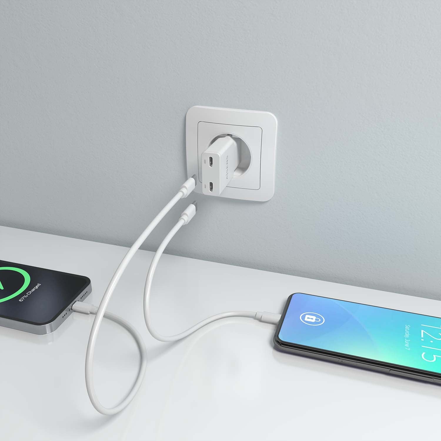 Aisens Cargador Gan Ultra Delgado 30w, 2xusb-C Pd3.0 Qc4.0, Blanco