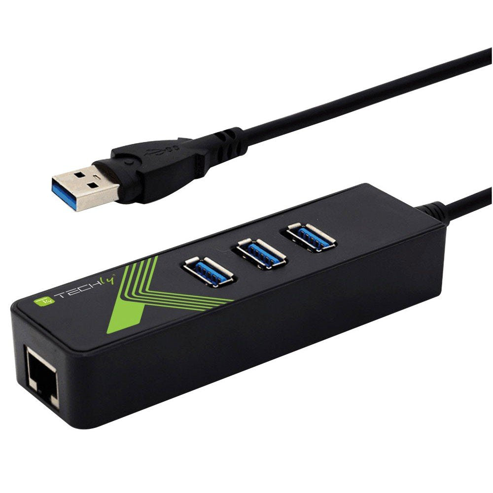 Techly Idata Usb-Etgiga-3u2 Hub De Interfaz Usb 3.2 Gen 1 (3.1 Gen 1) Type-A 5000 Mbit/S Negro