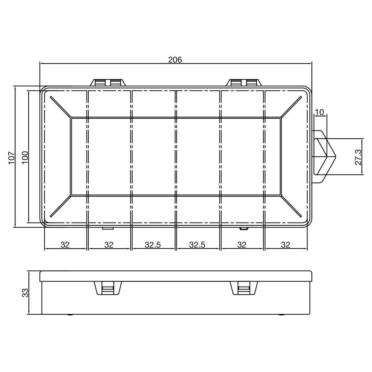 Inline® Small Components Box, 6 Compartments, 206x107x33mm, White