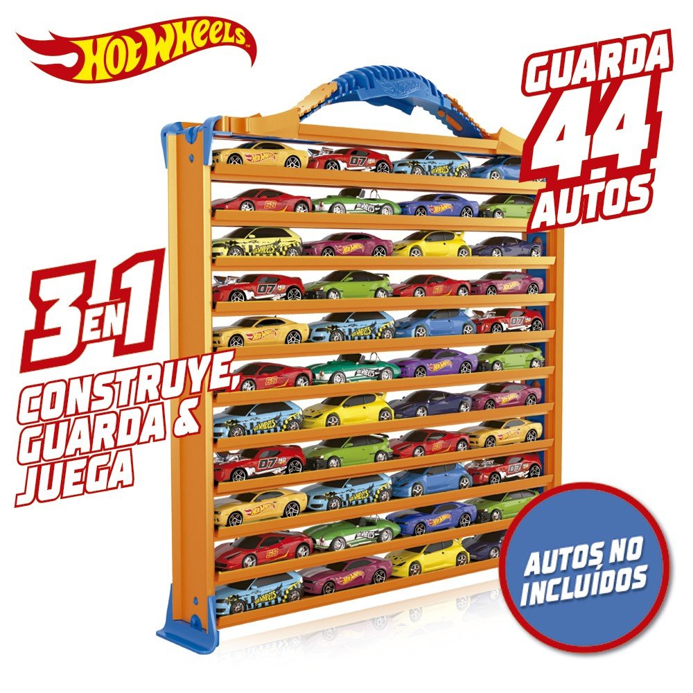 Maletin Portacoches Hot Wheels 3 En 1. Guarda 44 Coches, Con Rampas Y Loop (Autos No Inlcuidos)30x27x6 Cm
