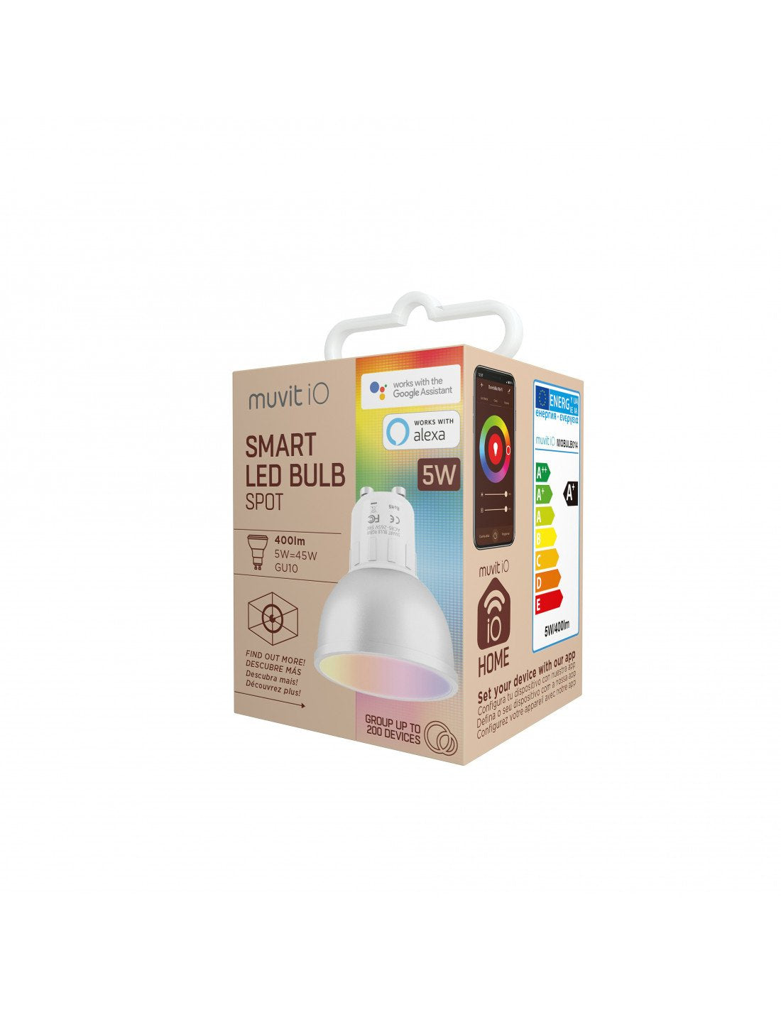 Bombilla Inteligente Muvit Io Miobulb014 Wifi 5w Gu10 400lm Luz Multicolor Compatible Asistentes De Voz Google / Alexa