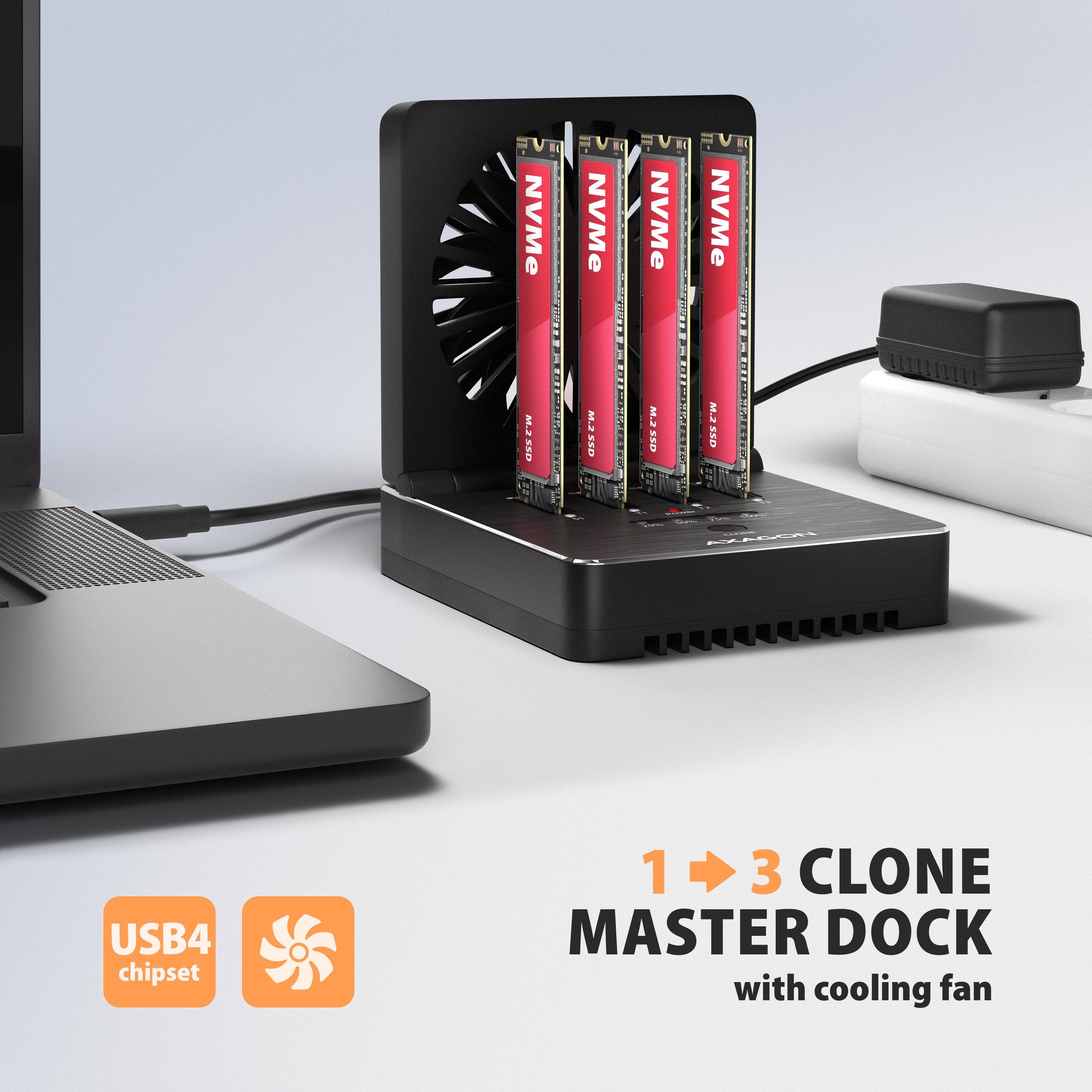Adsa-M2c44 Stacja Dokujaca Usb4 Dla 4x M.2 Nvme Ssd Z Funkcja Klonowania Dysków Bez Komputera
