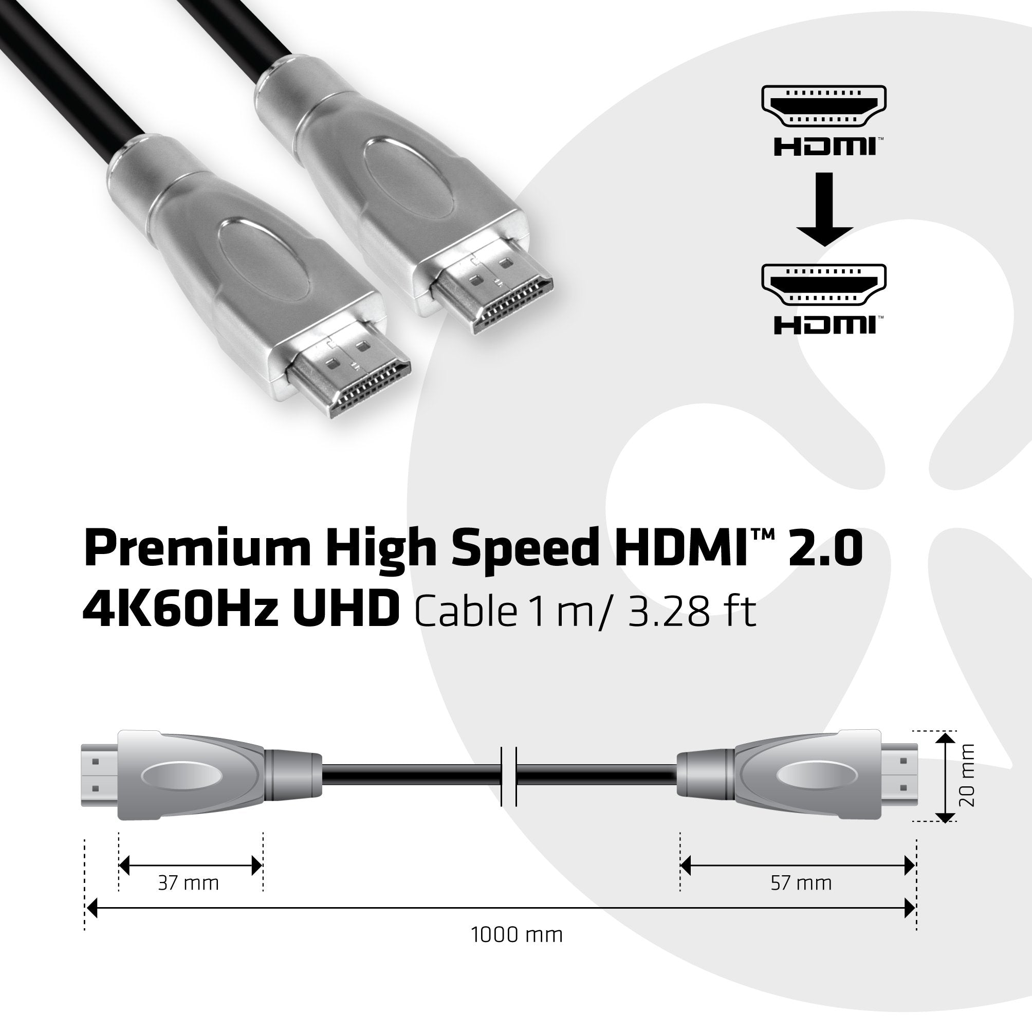 Club3d Premium High Speed Hdmi 2.0 4k60hz Uhd Cable 1 M/ 3.28 Ft Certified