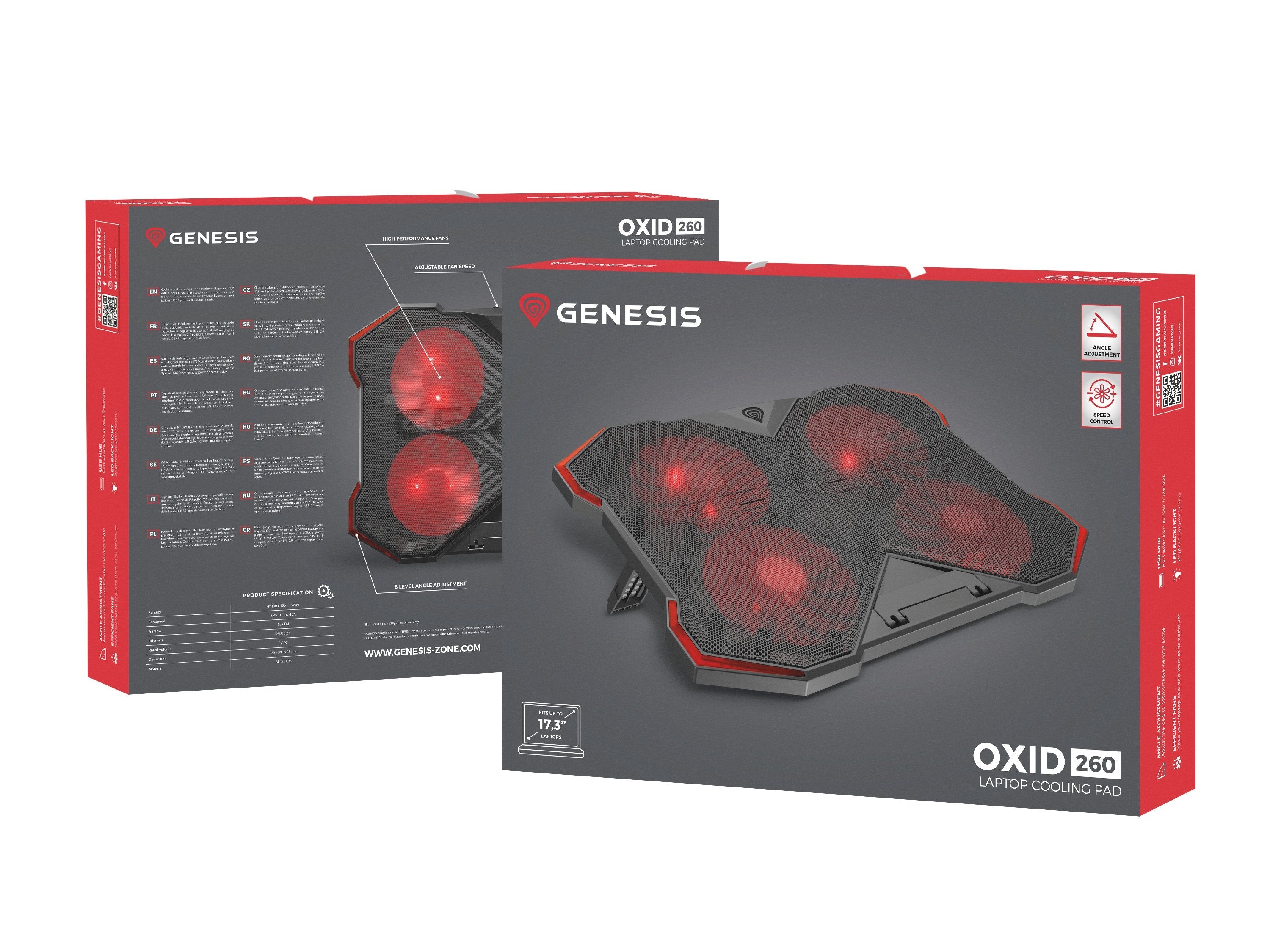 Base Refrigeradora Genesis Oxid 260 15.6-17.3, 2 Usb, 4 Ventiladores