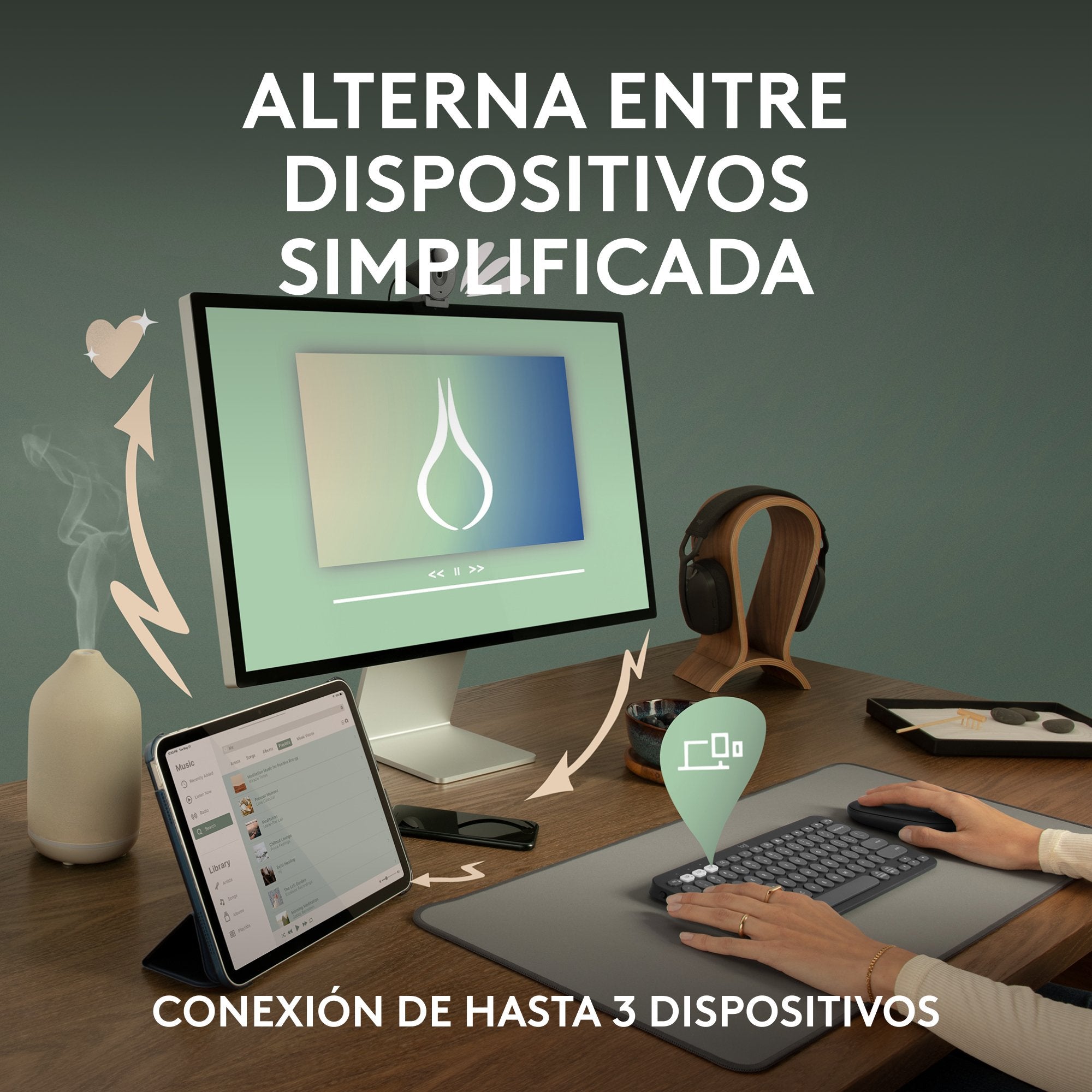 Teclado Español Logitech Pebble Keys 2 K380s Rf Wireless + Bluetooth Qwerty Rosa