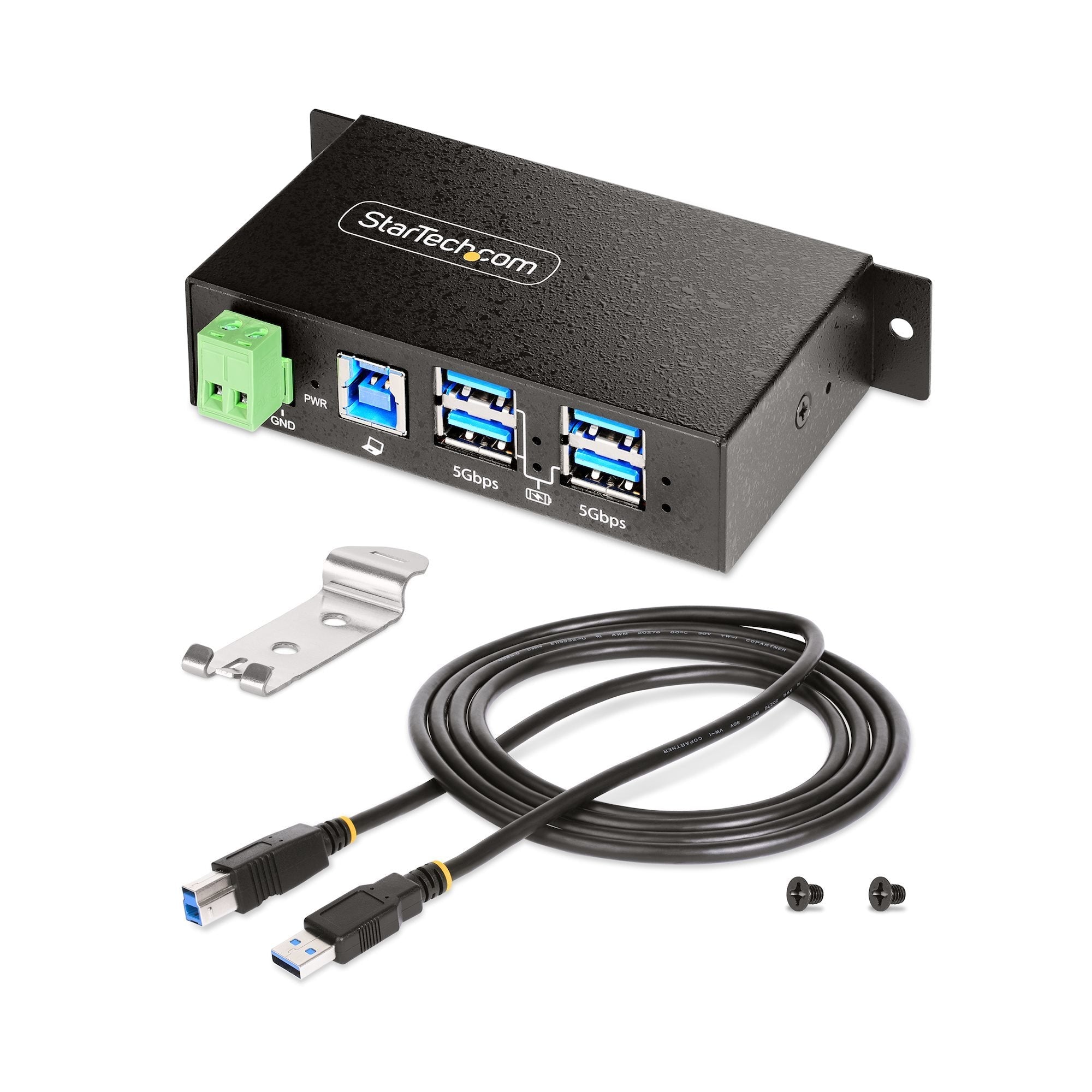 Startech.Com Hub Usb Industrial De 4 Puertos Gestionado - Servicio Pesado - Caja De Metal - Protección Esd Y Sobretensión - Montaje Din, Pared, Escritorio - Usb 3.2 Gen 1 5gbps
