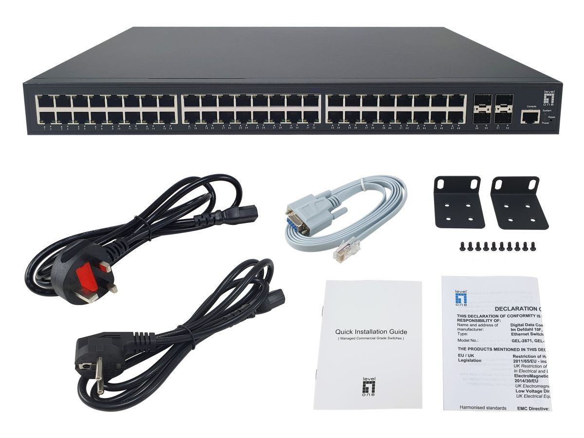 Levelone Poe+Switch 48xge Poe 4x10gsfp 400w 19" Managed L3