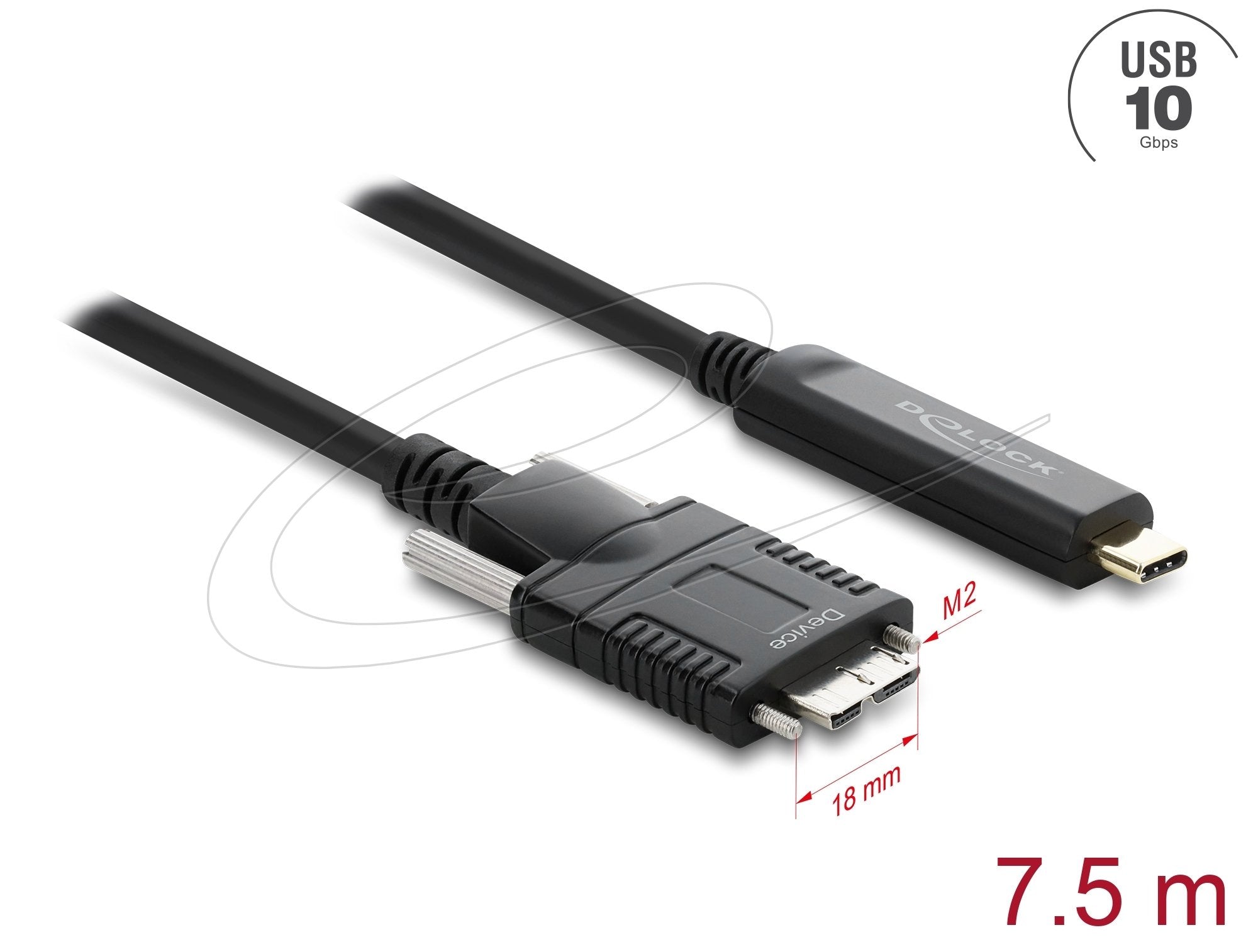 Delock Aktives Opticos Cable Usb 10 Gbps Usb Type-C Stecker Zu Typ Micro-B Stecker Mit Schrauben 7,5 M
