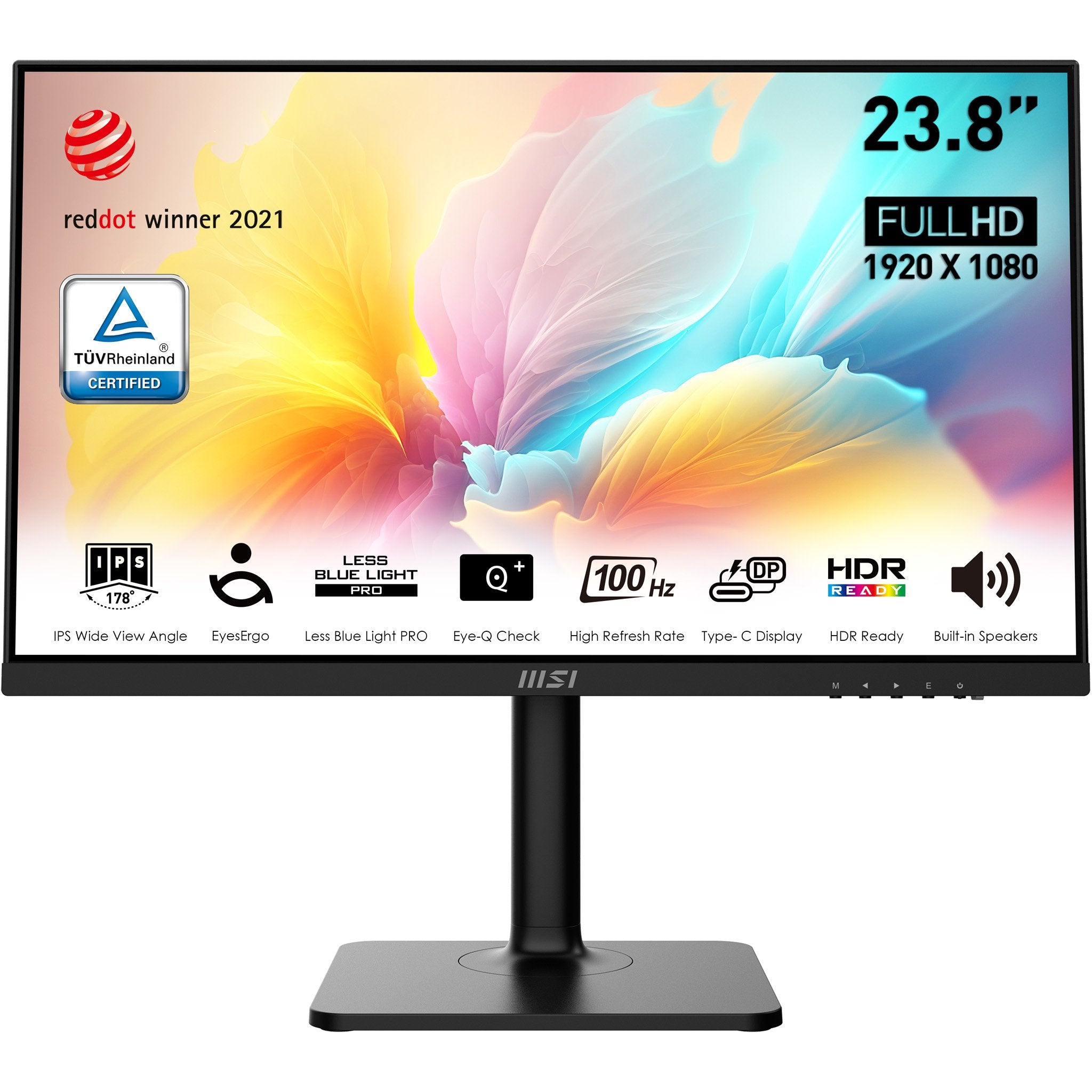 Msi Monitor Modern Md2412p. 23.8 (60cm). Plano. Ips. 1920x1080 (Fhd). 100hz. Negro