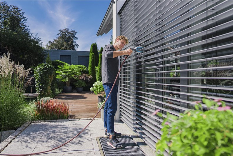 Gardena Cepillo Para Persianas Cleansystem, Cepillo De Lavado Gris/Turquesa, Cabezal Giratorio 90° Por Ambos Lados 18850-20