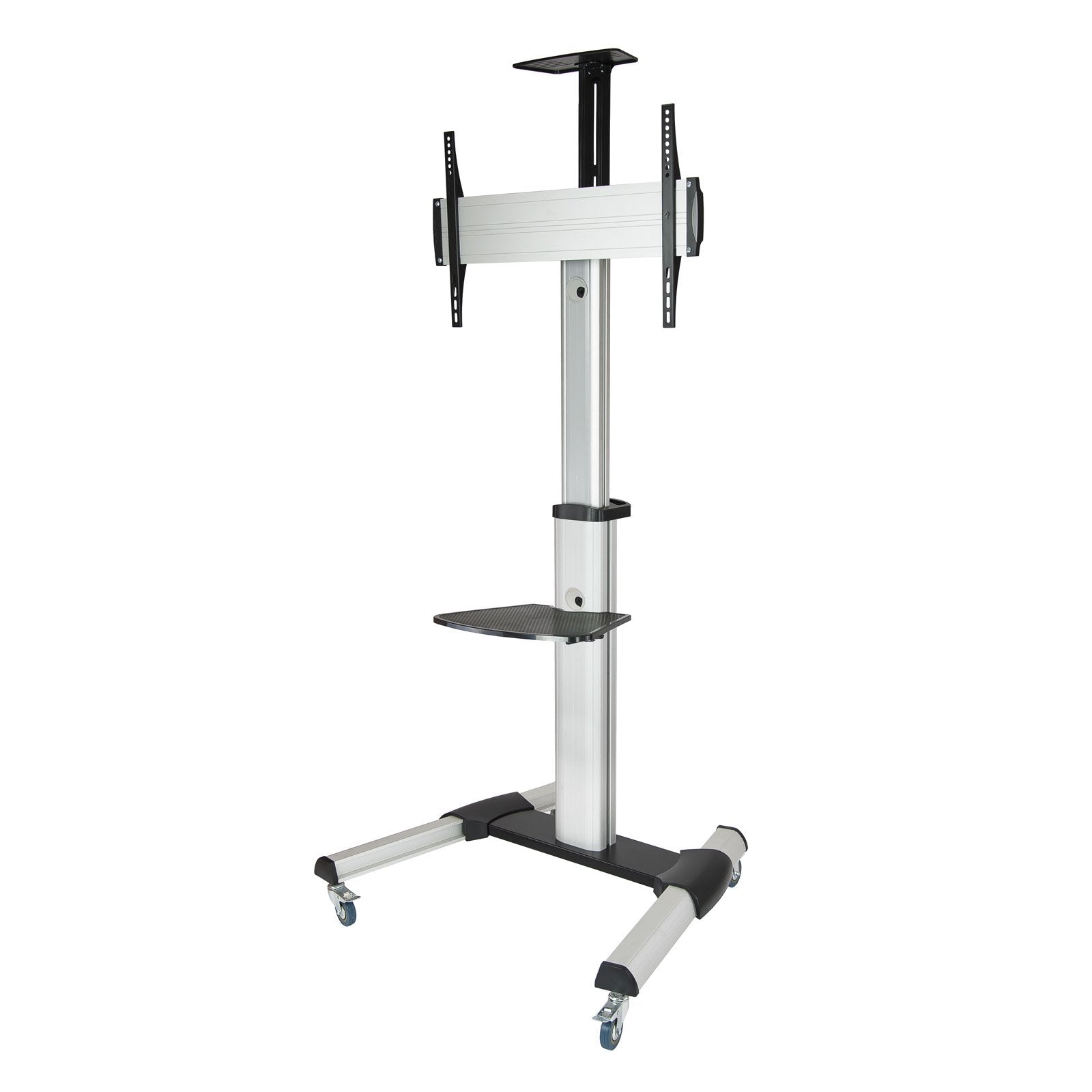 Tooq Soporte De Pantalla De Suelo Con Ruedas 37"-70" - Bloqueo De Ruedas - Dos Estantes - Gestion De Cables - Peso Max