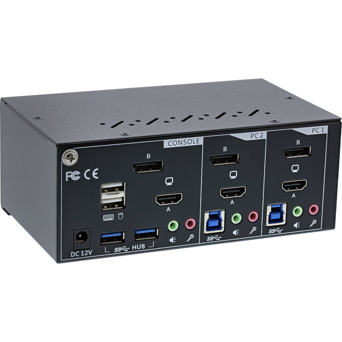 Switch Kvm De Escritorio Inline, 2 Puertos, Monitor Dual, Displayport 1.2 + Hdmi 2.0, 4k, Usb 3.0, Audio