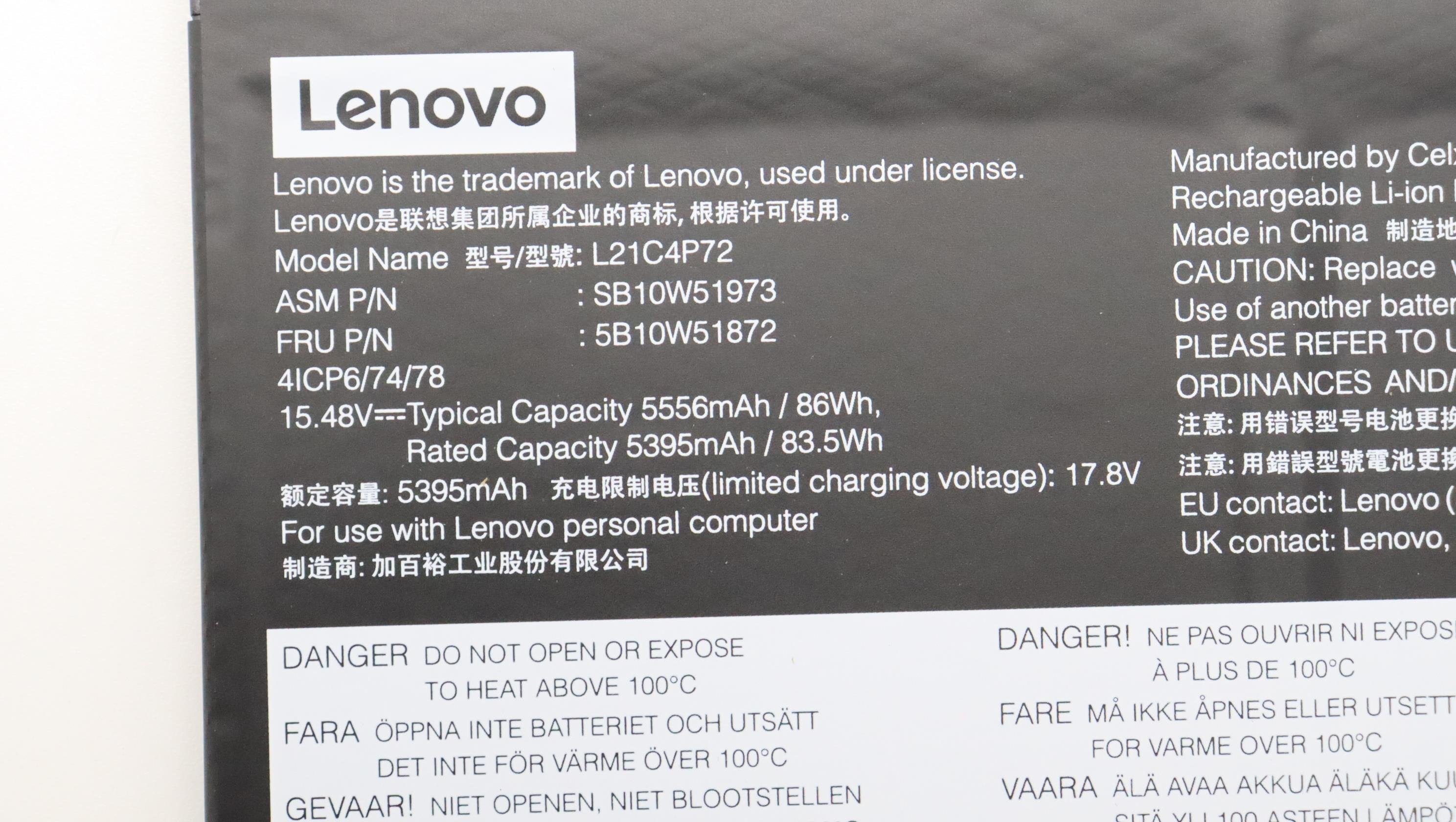 EAN 5715063059067 - Lenovo 5B10W51872 refacción para laptop Batería imagen 4