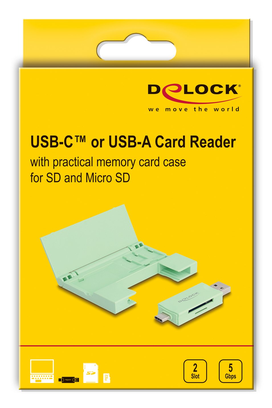 Delock Card Reader Usb 5 Gbps Usb Type-C Typ-A Für Sd Und Micro Sd Speicherkarten Mit Praktischem Speicherkarten Etui - Mint