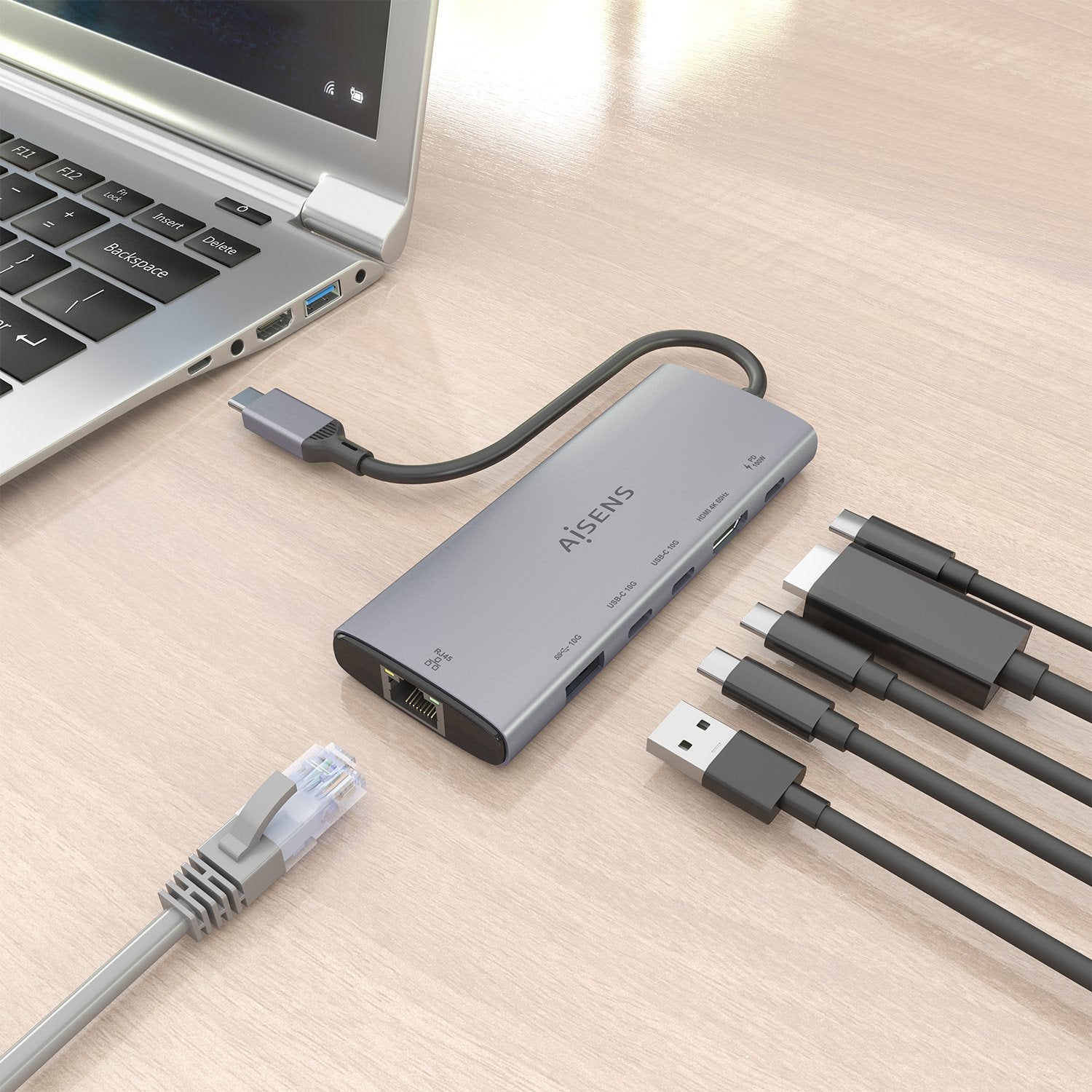 EAN 8435739903582 - AISENS ASUC-6P030-GR base para portátil y replicador de puertos Alámbrico USB 3.2 Gen 1 (3.1 Gen 1) Type- imagen 5