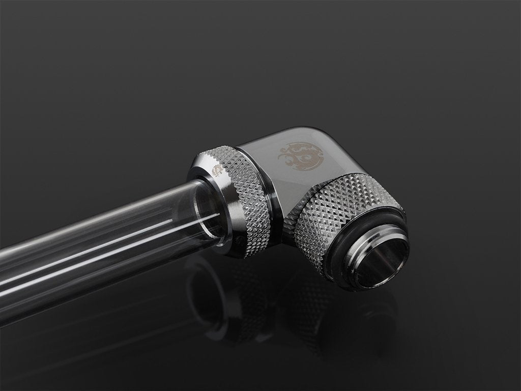 Bitspower Multi-Link Adapter Conexión 90 Grad G1 4 Pulgadas Ag A 12mm Ad Hardtube - Giratorio, Plateado
