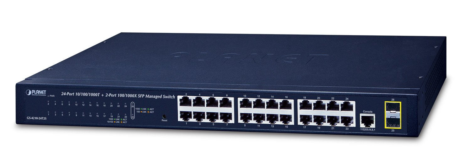 Planet Gs-4210-24t2s Switch Gestionado L2 Gigabit Ethernet (10/100/1000) Negro 1u