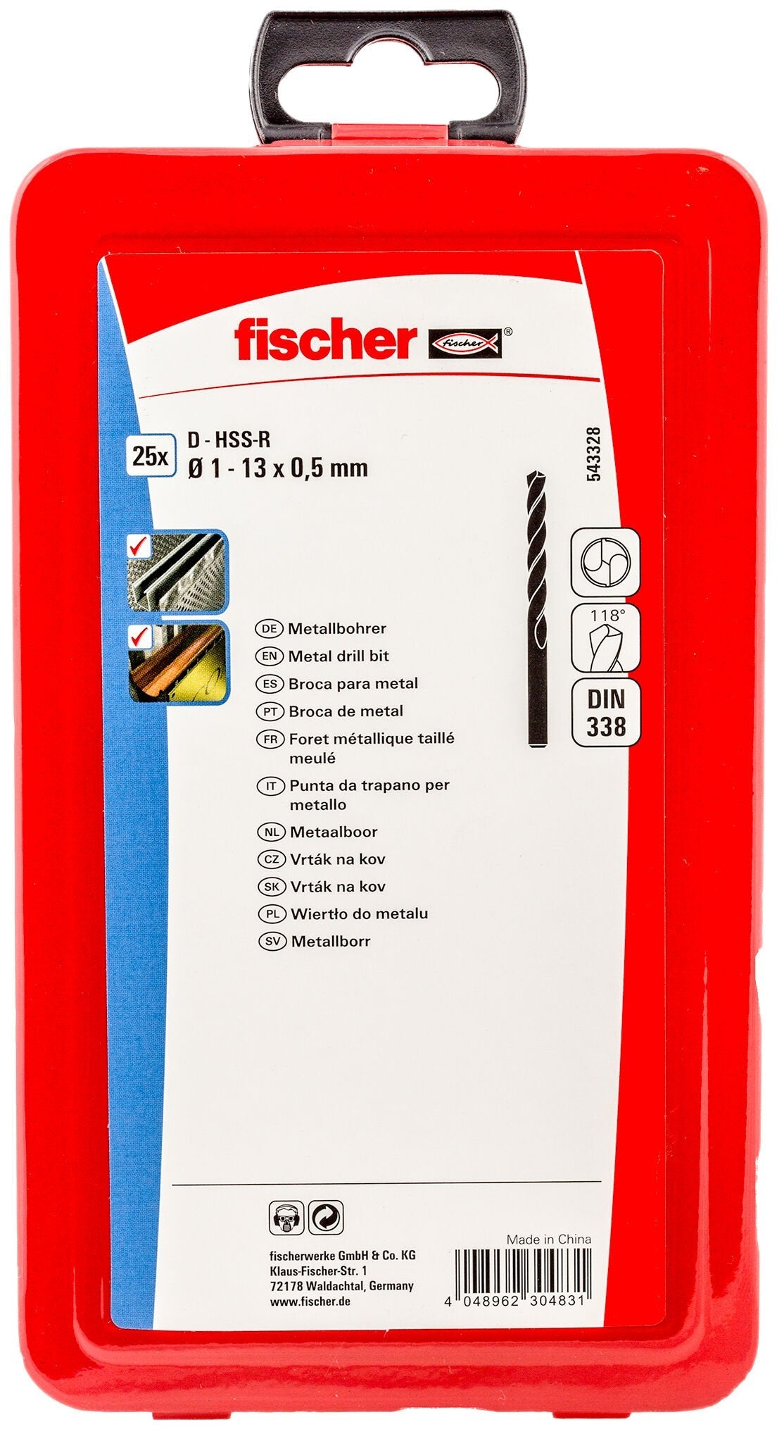 Pack 25 Brocas Para Metal Hss-R Din338 Ø1-13x0,5mm 543328 Fischer