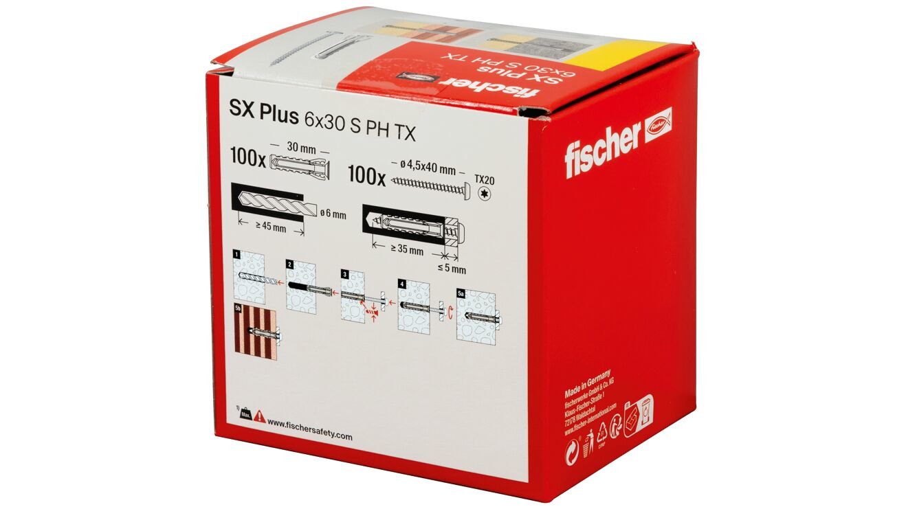 Taco Fischer Sx Plus 6x30 Ph Tx Gris Claro, 100 Piezas, Con Tornillo Torx 567935