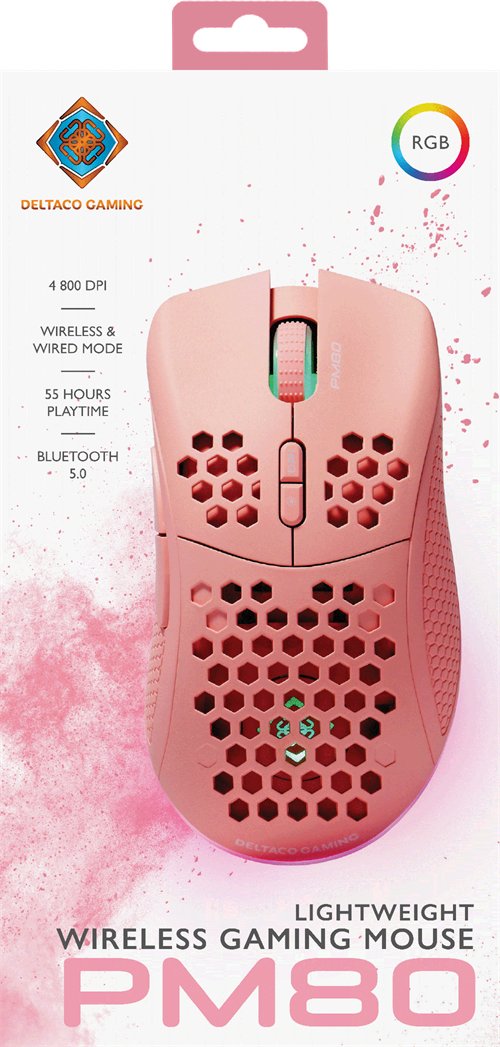 Deltaco Pm80 Gaming Maus Wireless Ultraleicht Rgb Pink