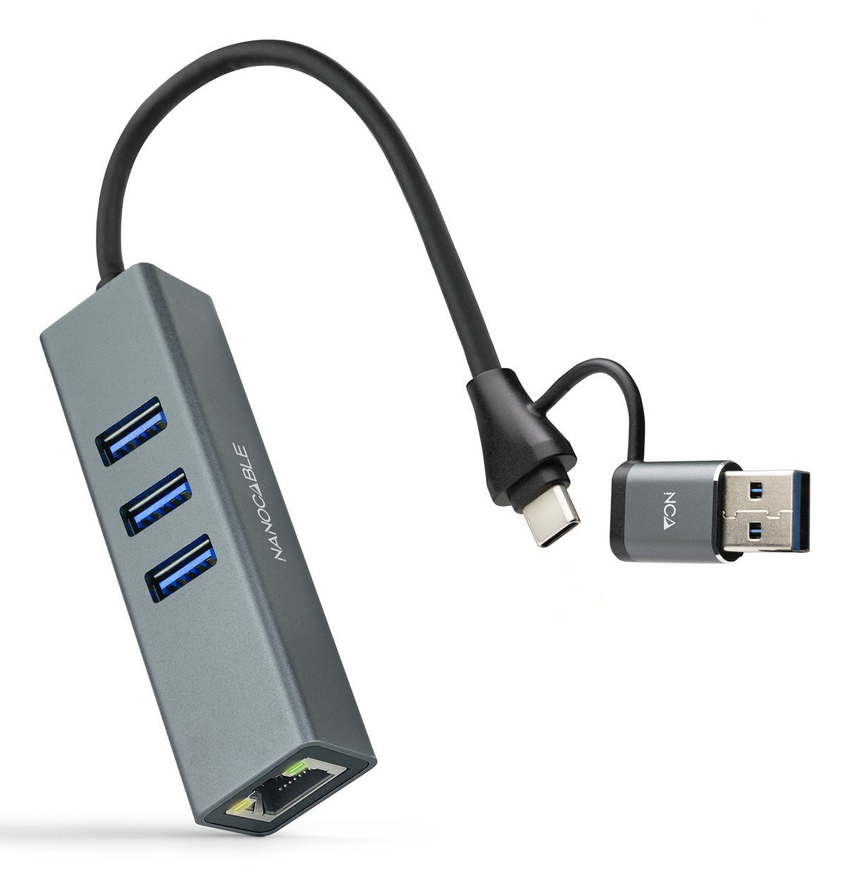 Hub Usb + Usb Tipo-C 3.0 Nanocable 10.03.0412 3xusb 1xrj45 Gris